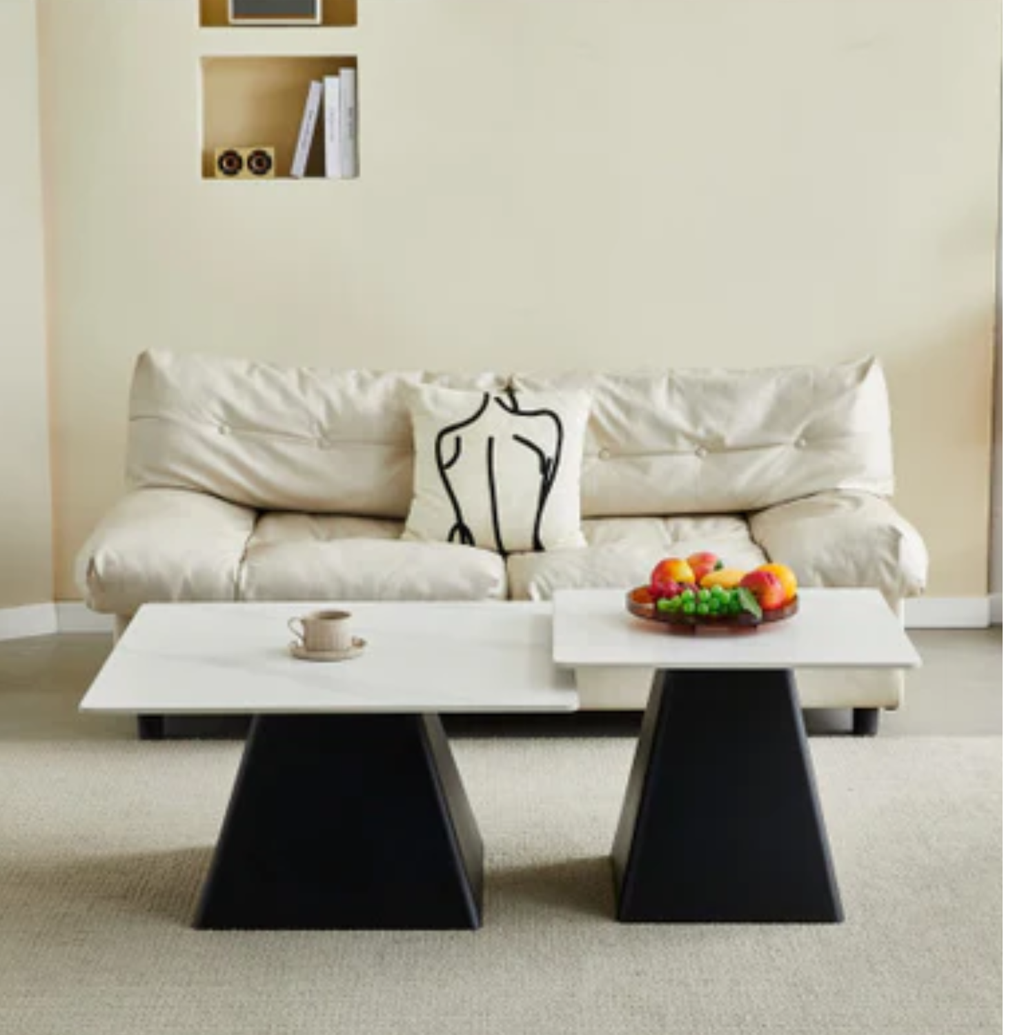 Table basse Flora en céramique marbre blanc ou gris, piétement acier