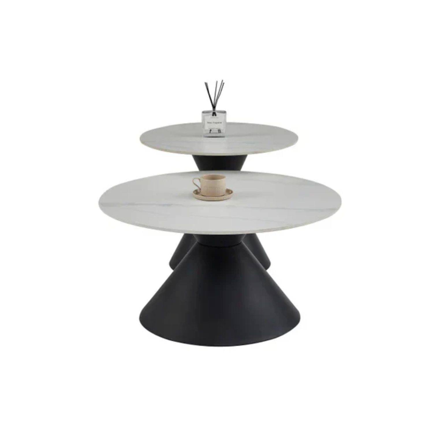 Table basse avec plateau en céramique lisse et résistante, piétement en acier
