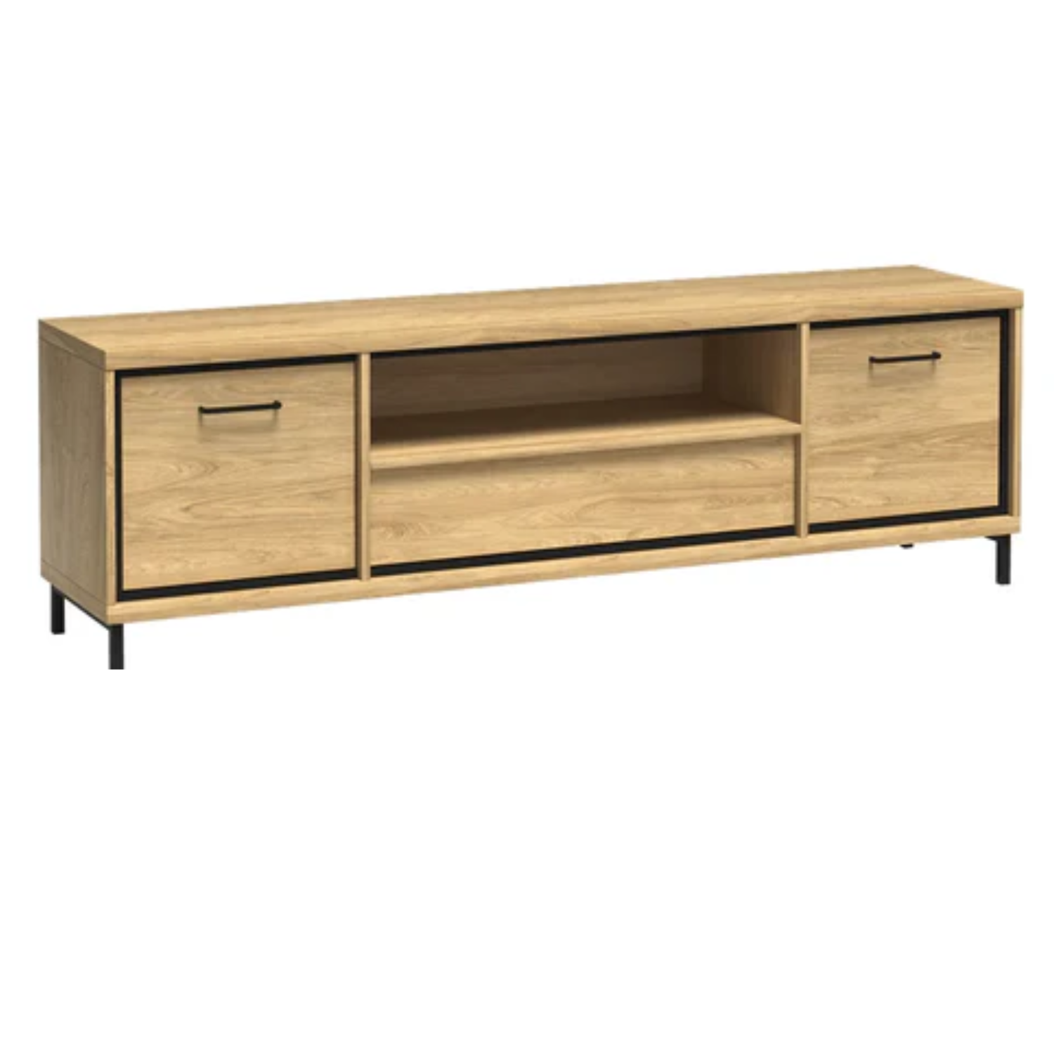 Meuble TV avec tiroir et étagères – teinte bois naturelle en deux dimensions – 139 cm et 181 cm