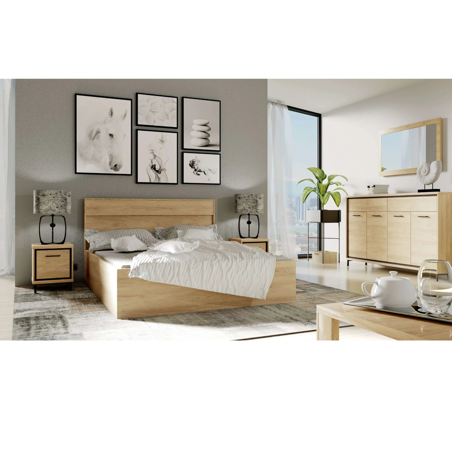 Lit avec rangement – 140x200 ou 160x200 cm – Tête haute & option LED