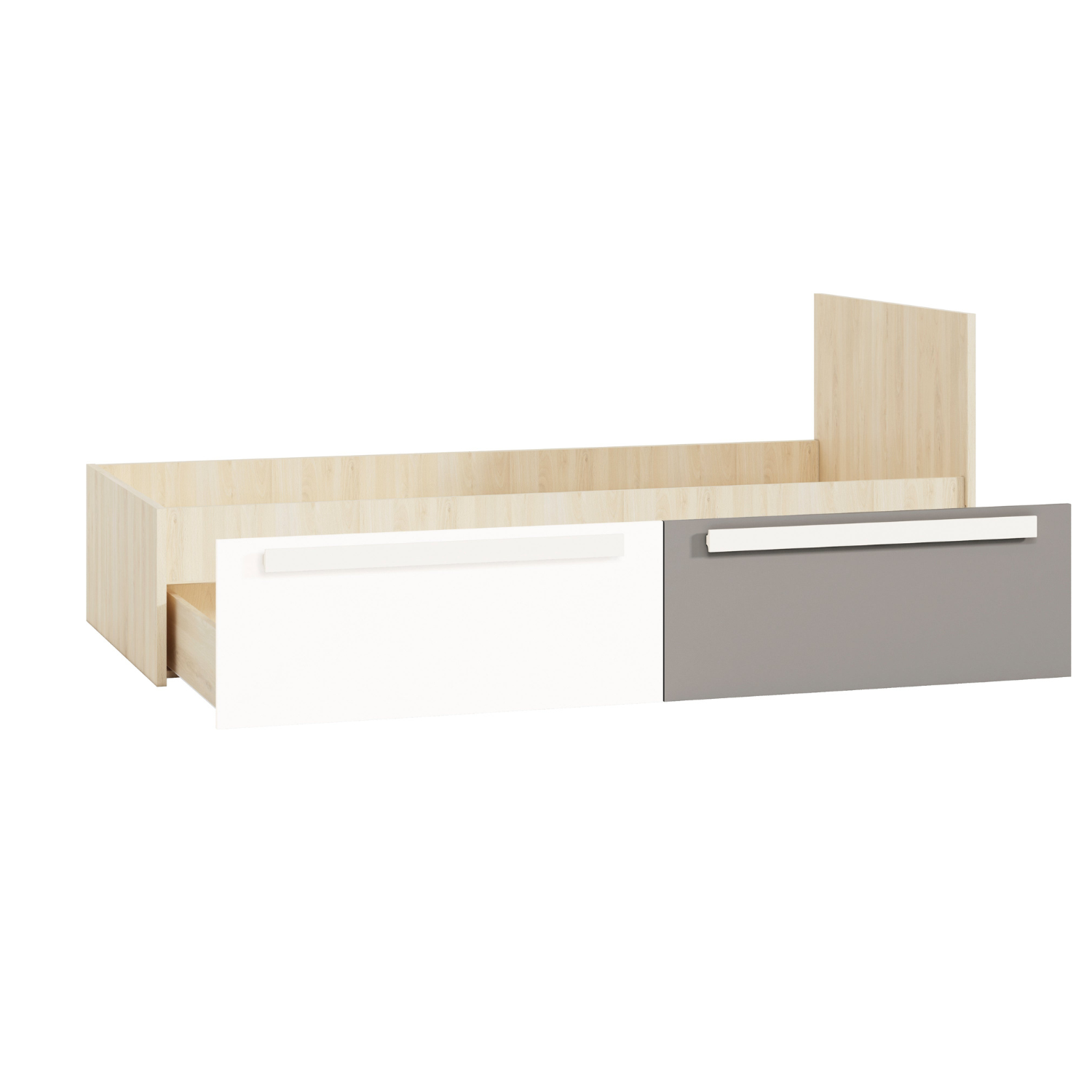 Lit contemporain Hêtre Fjord + Blanc, cadre solide avec bordure ABS et finition résistante