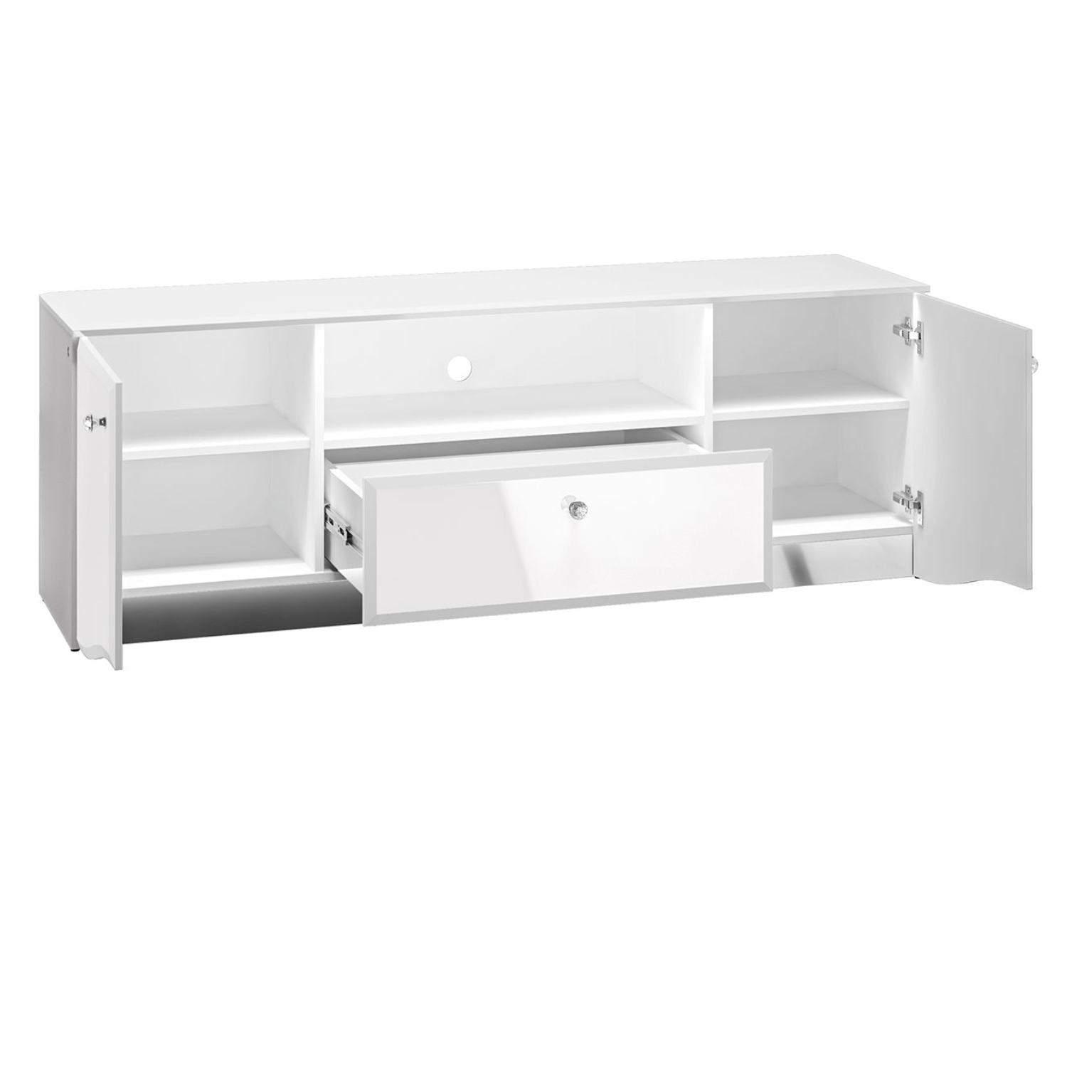 Meuble TV Moderne en Blanc Brillant avec Bordure ABS Durable et Tiroirs Spacieux