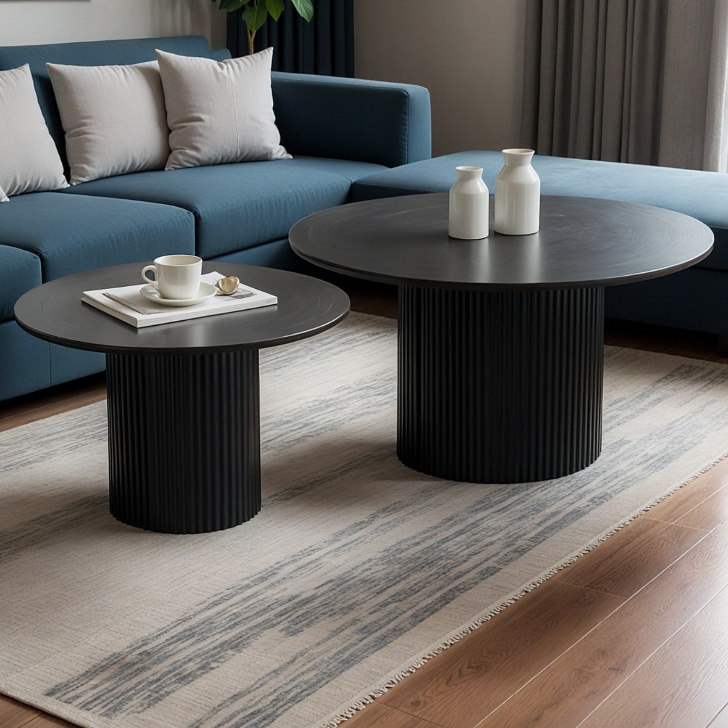 Table basse Plateau en Céramique et Piètement en Bois Laqué