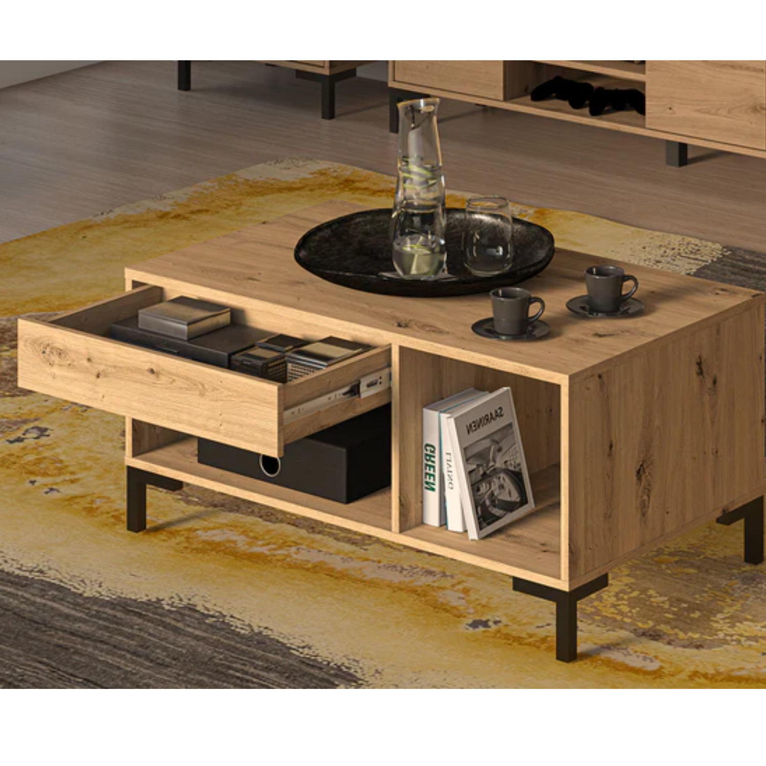 Table Basse Contemporaine en Chêne Artisanal - Élégante et Résistante