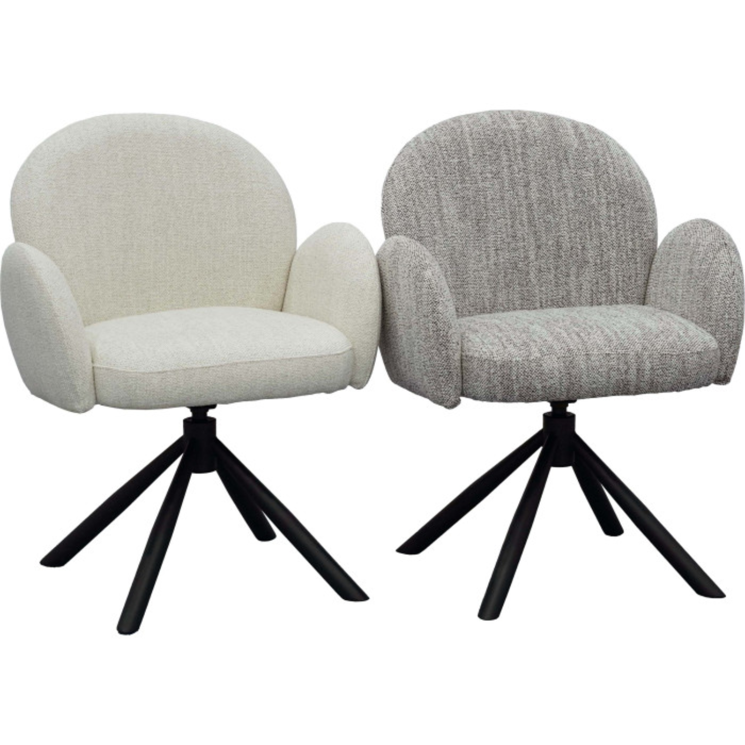 Chaise pivotante 360° – Tissu chiné avec surpiqûres & pieds acier noir (Noir ou Blanc)