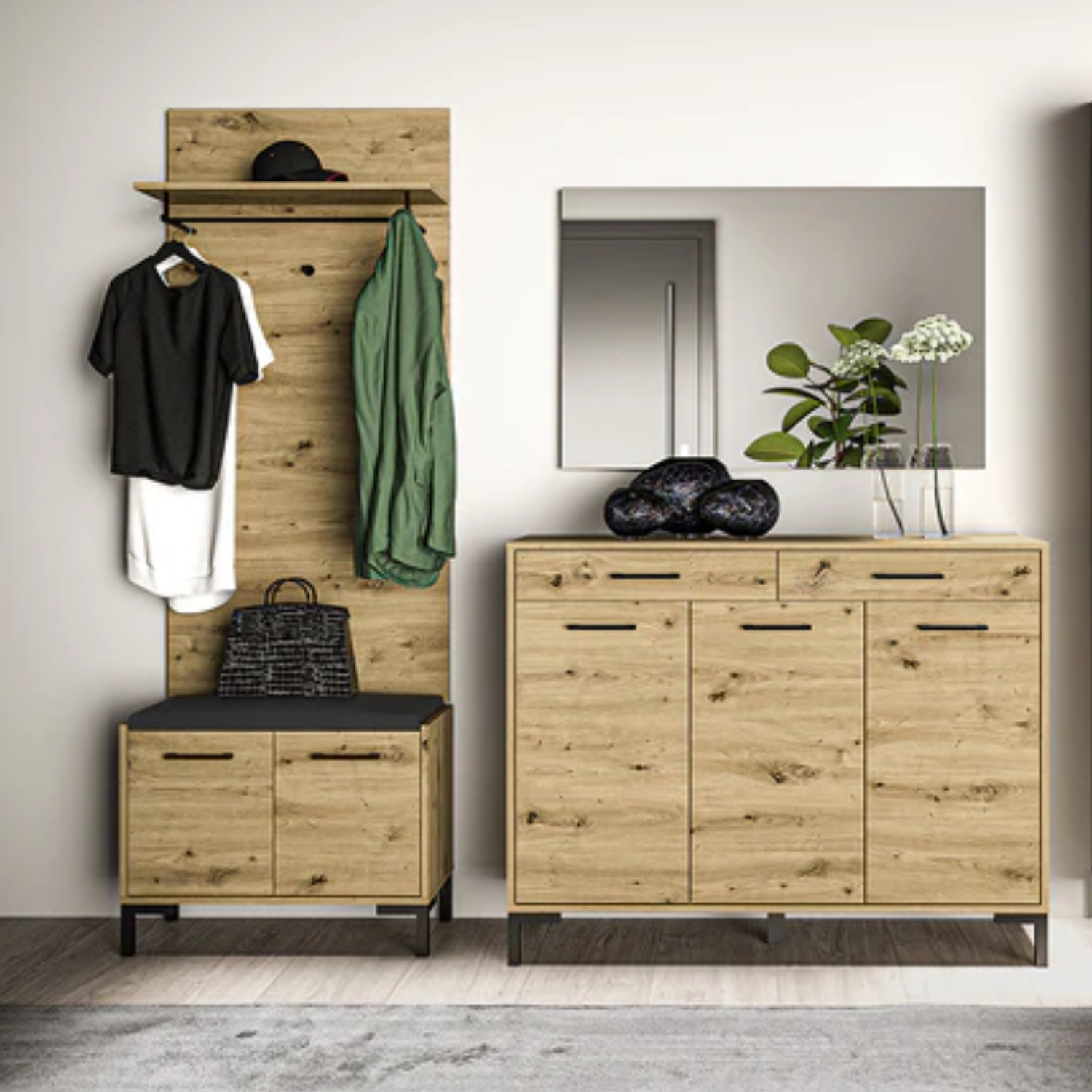 Cintre mural rembourré en chêne artisanal – Élégance pratique pour votre intérieur