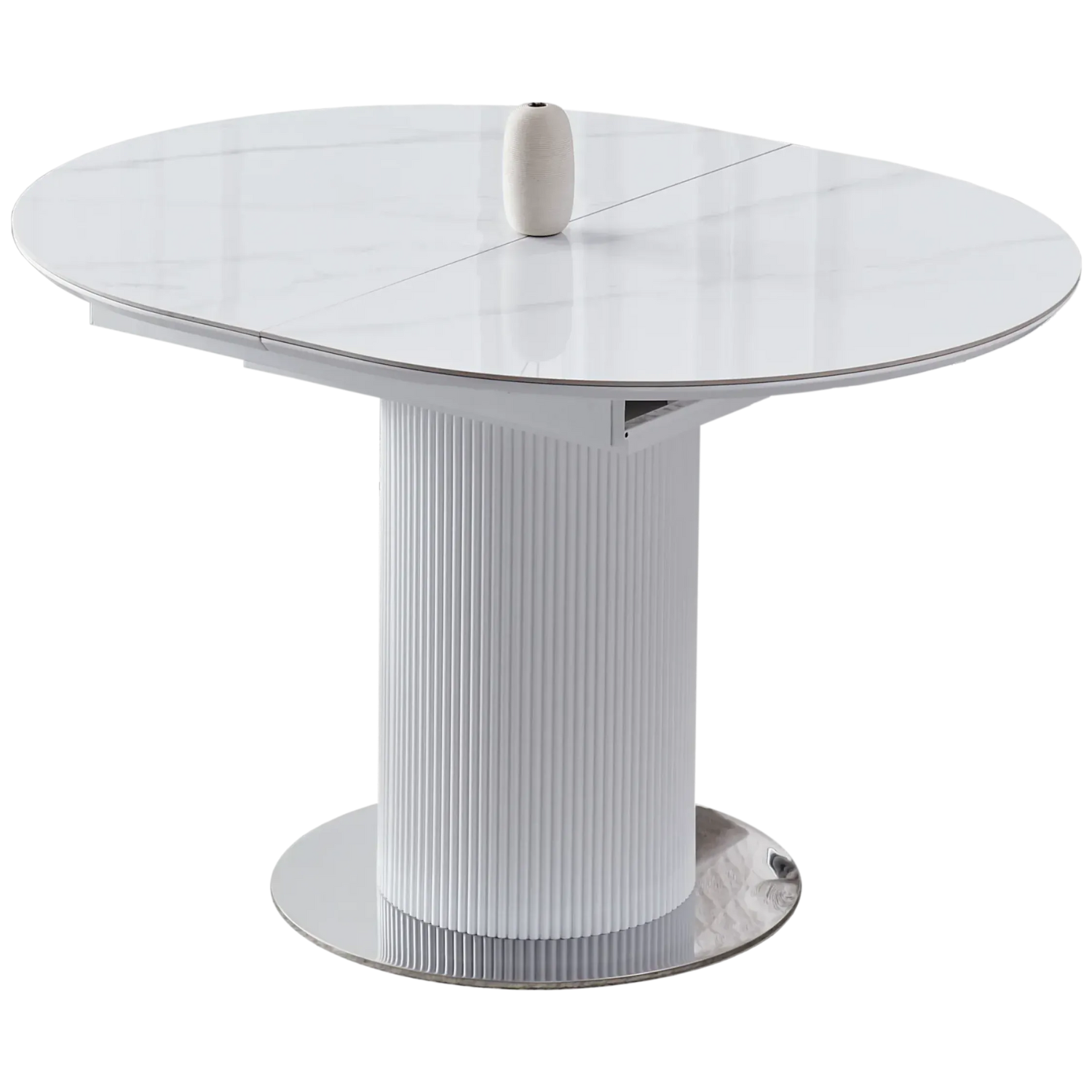 Table à Manger Extensible avec Rallonge en Céramique et Piètement en Bois Laqué et Inox