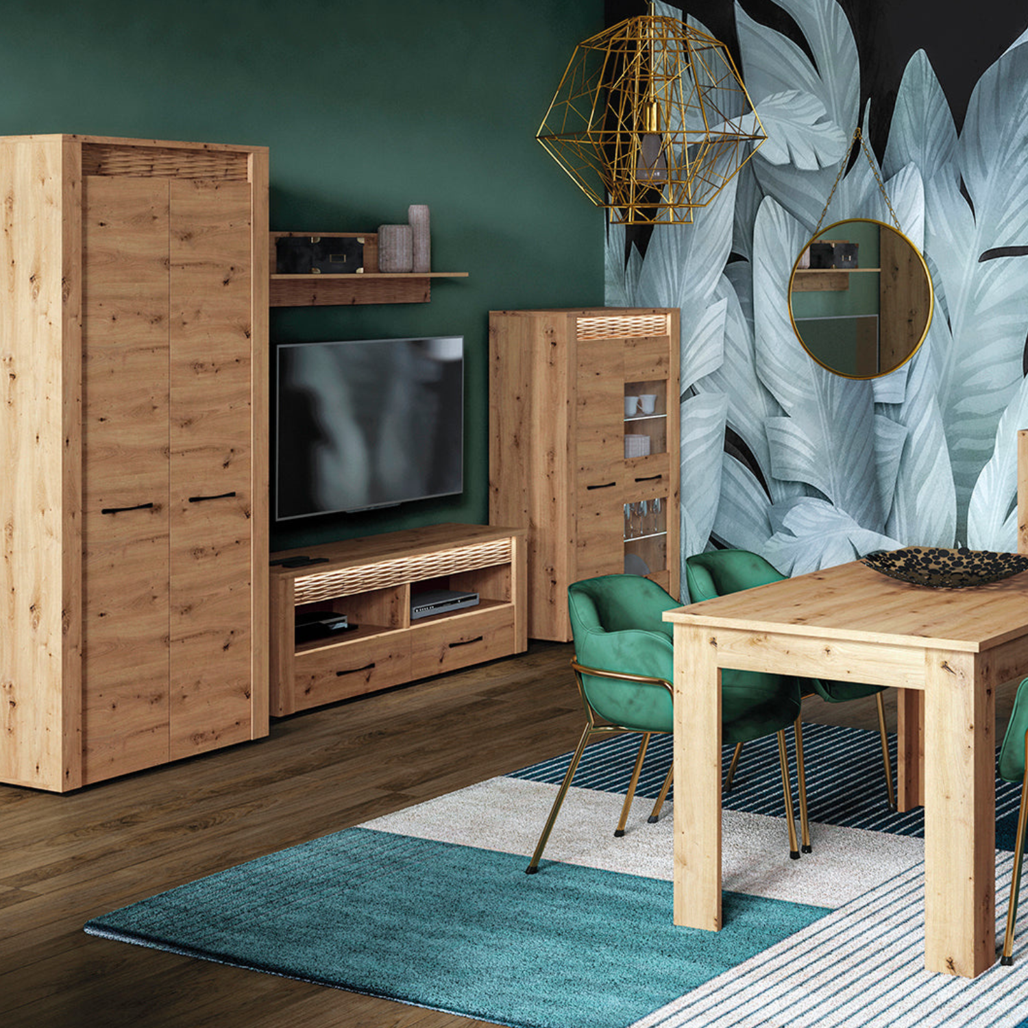 Meuble TV bas moderne – Collection Artisan Épure – Chêne artisanal & MDF rainuré – Tiroirs à extension totale