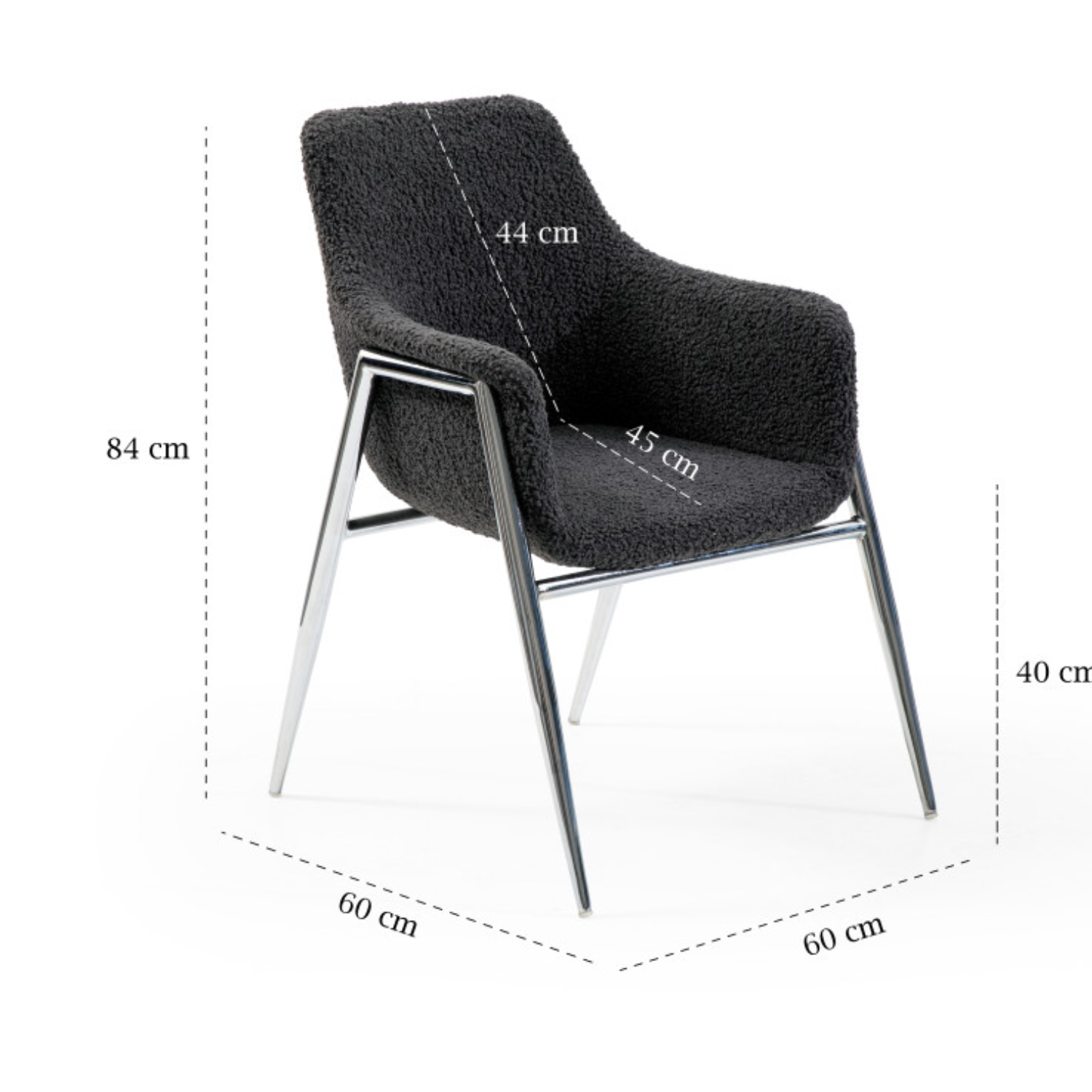 Chaise design – Assise et dossier en tissu bouclette, piétement acier (Gris foncé)