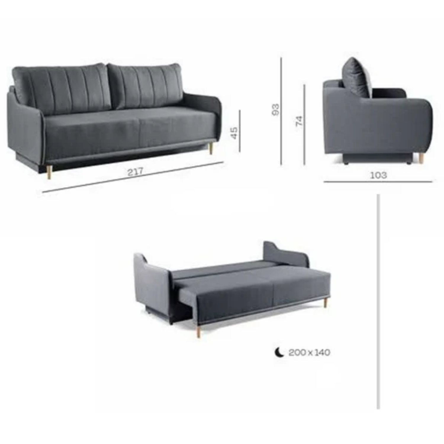Canapé-lit 3 places 217 cm avec fonction couchage DL et coffre – confort moderne et design harmonieux
