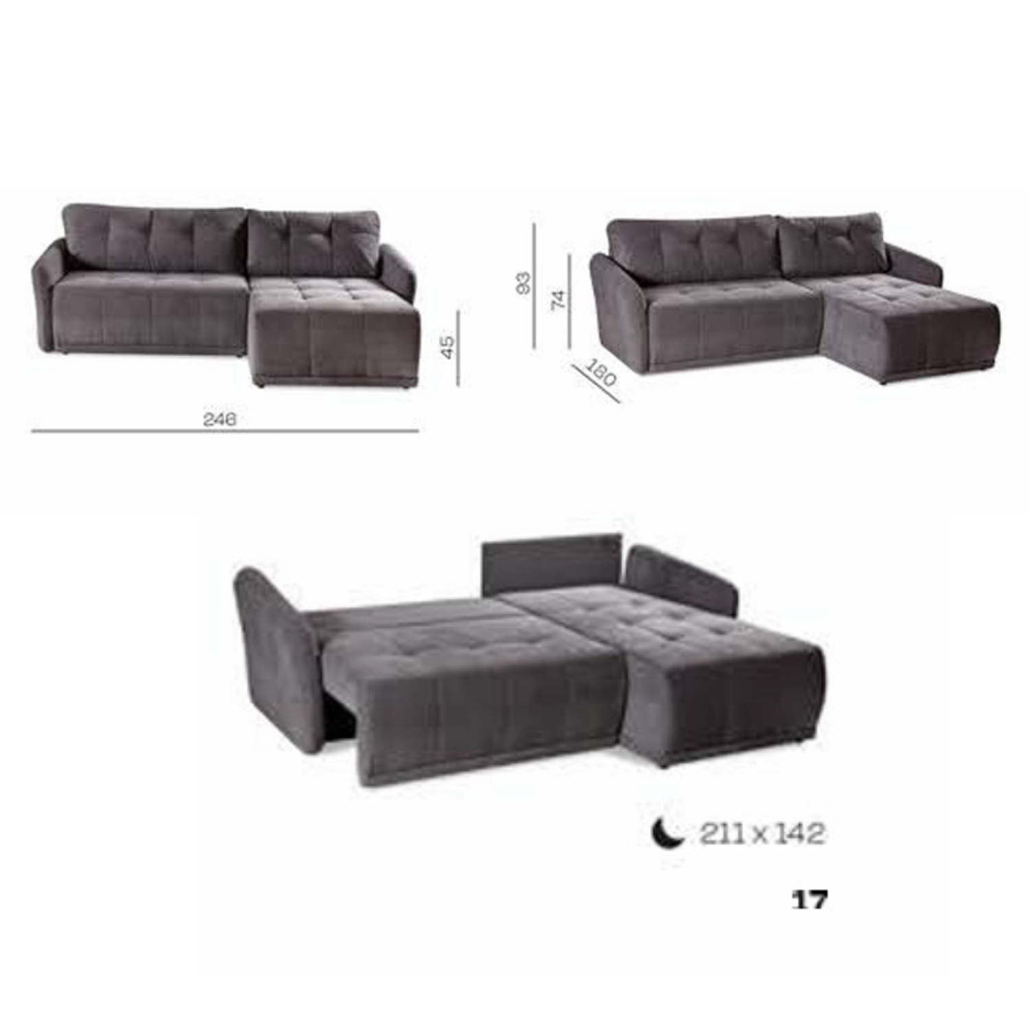 Canapé d’angle convertible – 250 cm – Couchage 140x200 cm – Design moderne avec coffre de rangement