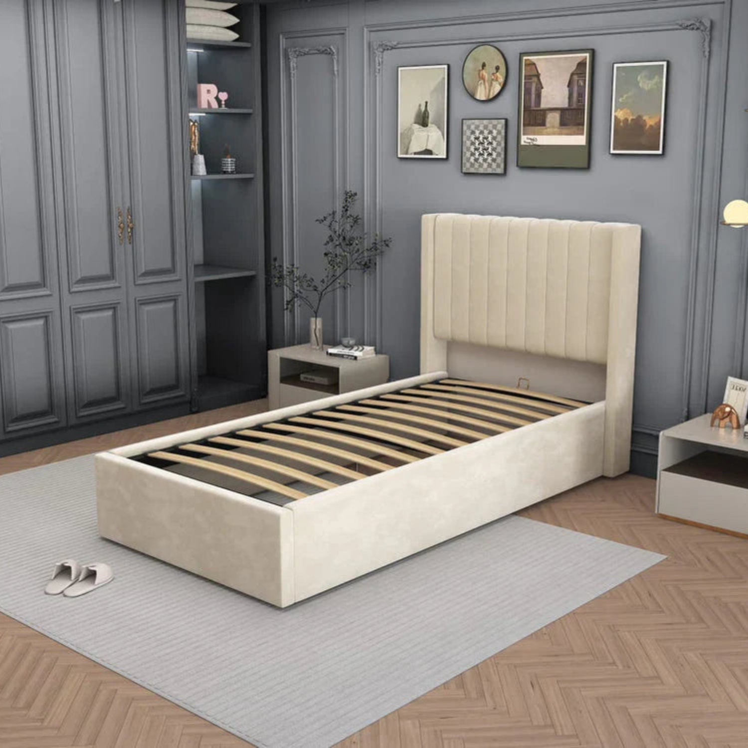 Lit Double Coffre AMÉLIA en Velours – Élégance, Confort et Rangement