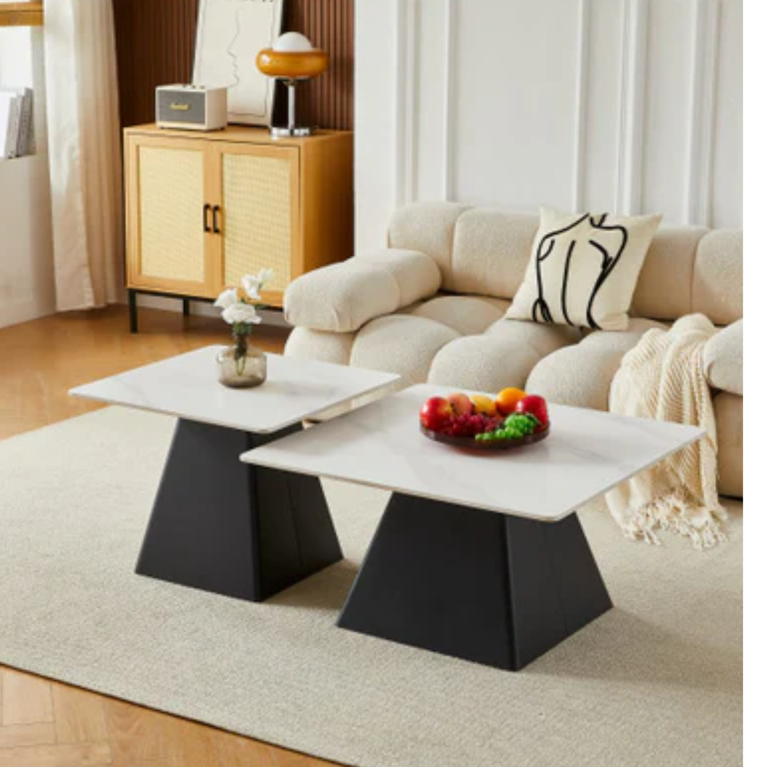 Table basse Flora en céramique marbre blanc ou gris, piétement acier