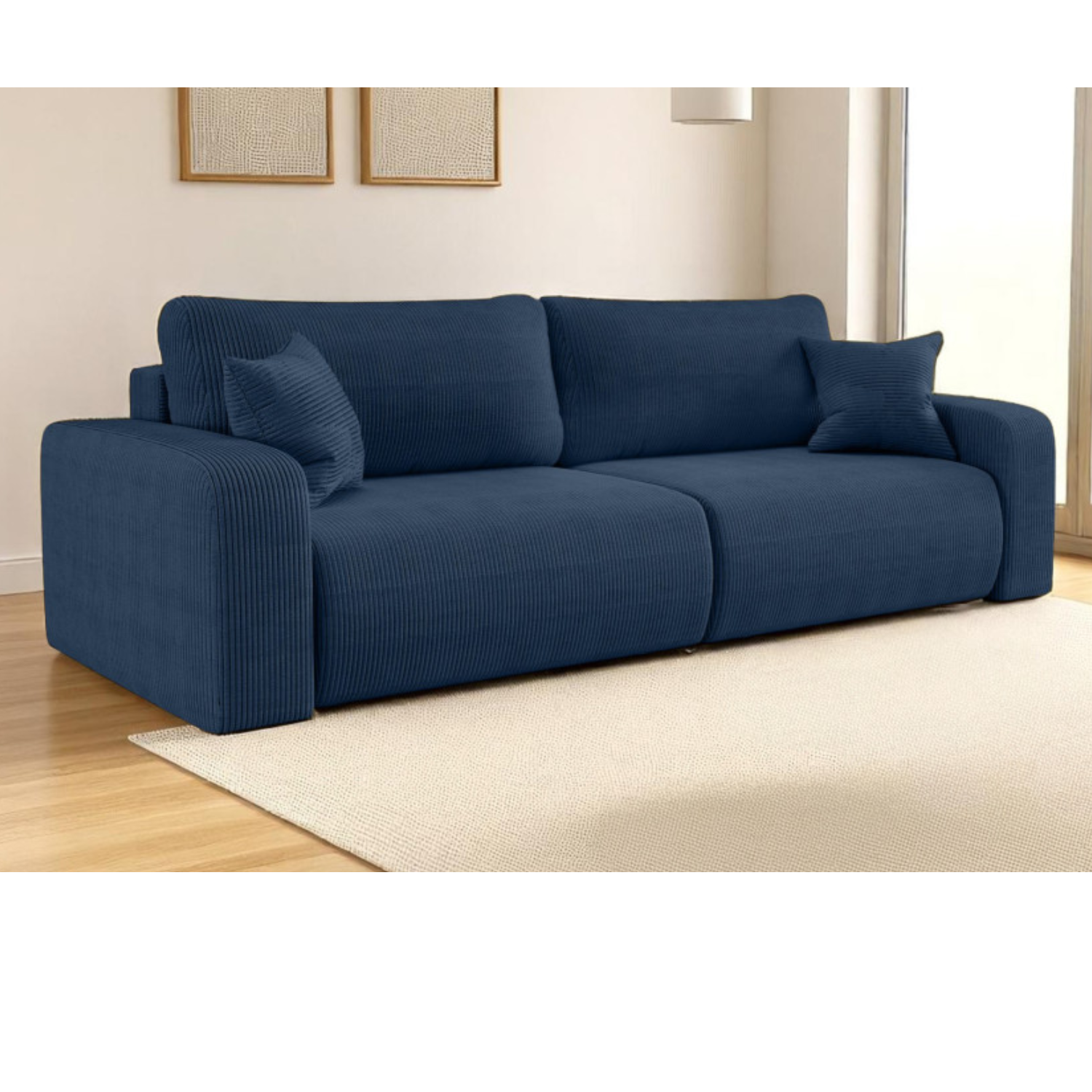 Canapé droit 3 places convertible en velours côtelé