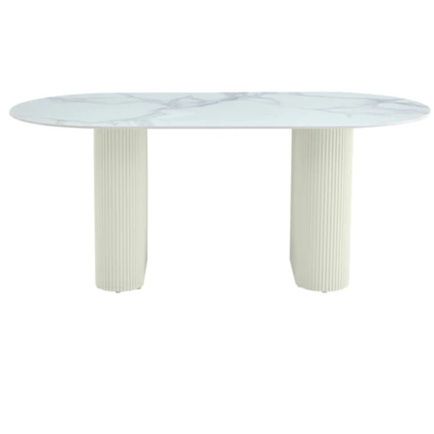Table à manger - Plateau en céramique Travertin ou Marbre blanc, Pieds métalliques noirs ou beiges, 180x90cm