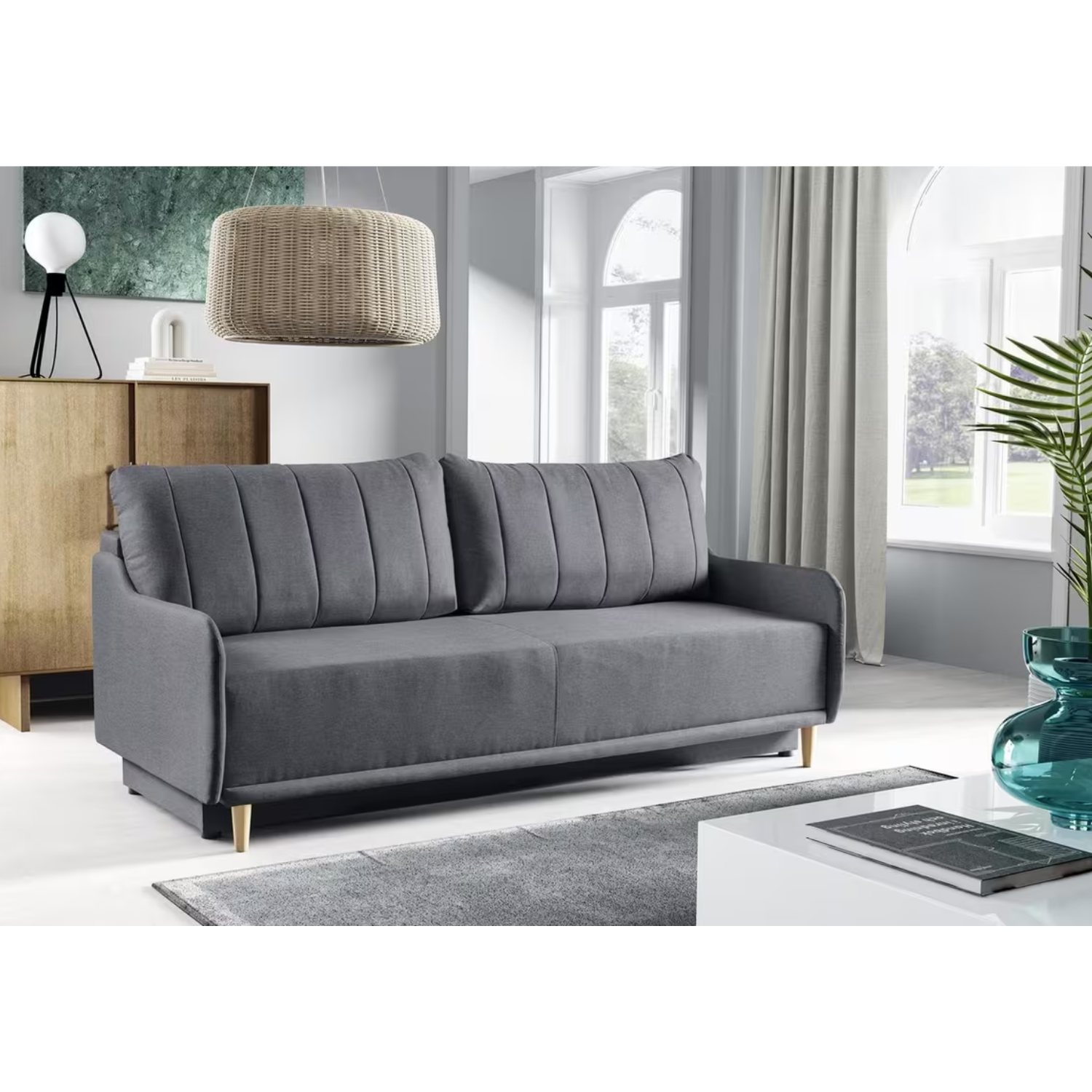 Canapé-lit 3 places 217 cm avec fonction couchage DL et coffre – confort moderne et design harmonieux