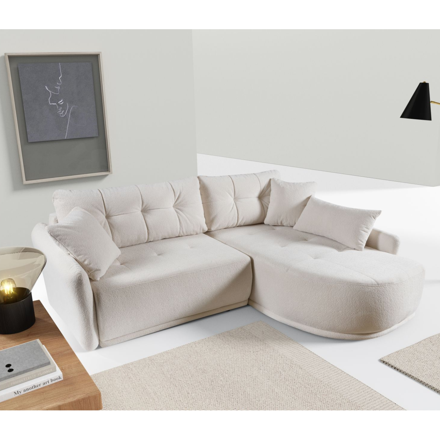 Canapé d’angle extensible avec rangement – 246 cm – Côté droit – Beige