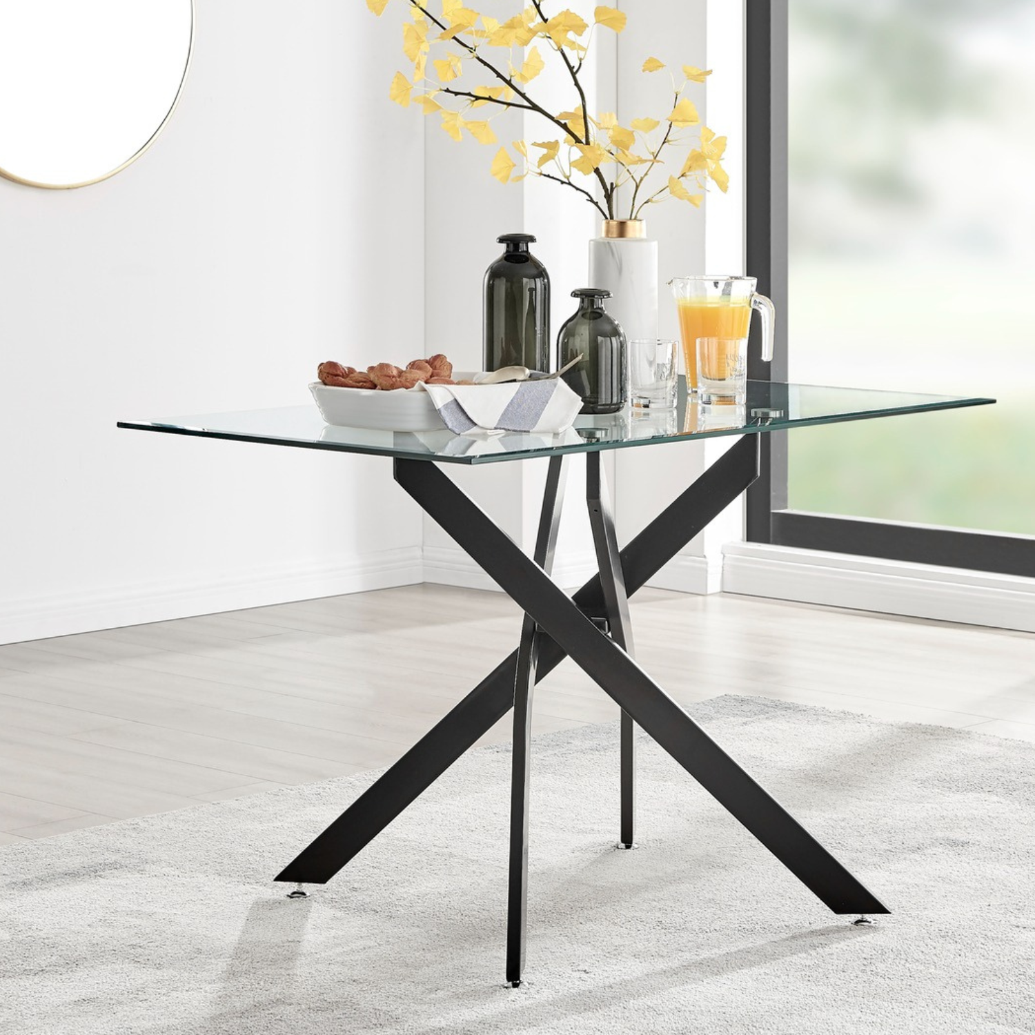 Table à Manger ALIA rectangulaire plateau en verre trempé et Pieds couleur noir