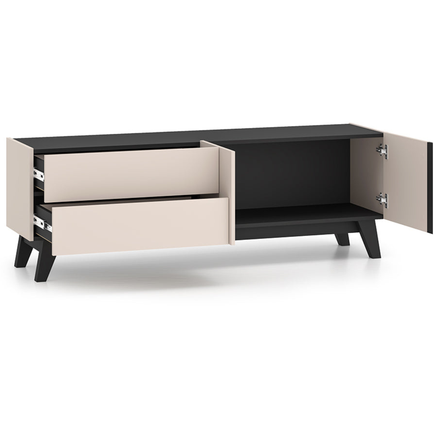 Meuble TV – Rangement Élégant avec Tiroirs à Extension Complète | Design Cachemire et Noir