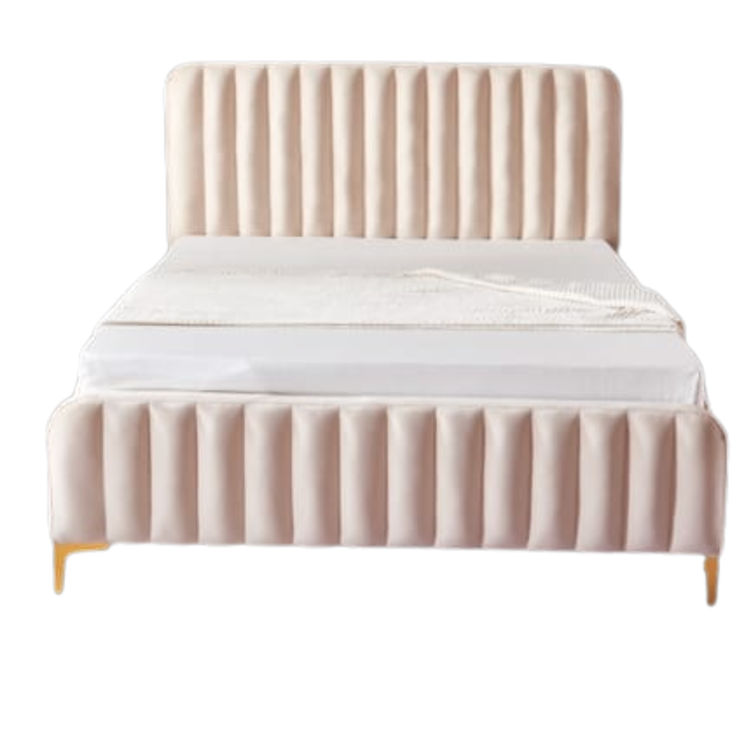 Lit revêtement en velours et sommier à latte en bois