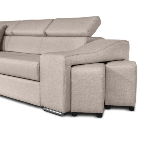 Canapé d'angle réversible, convertible avec coffre et 2 poufs en tissu