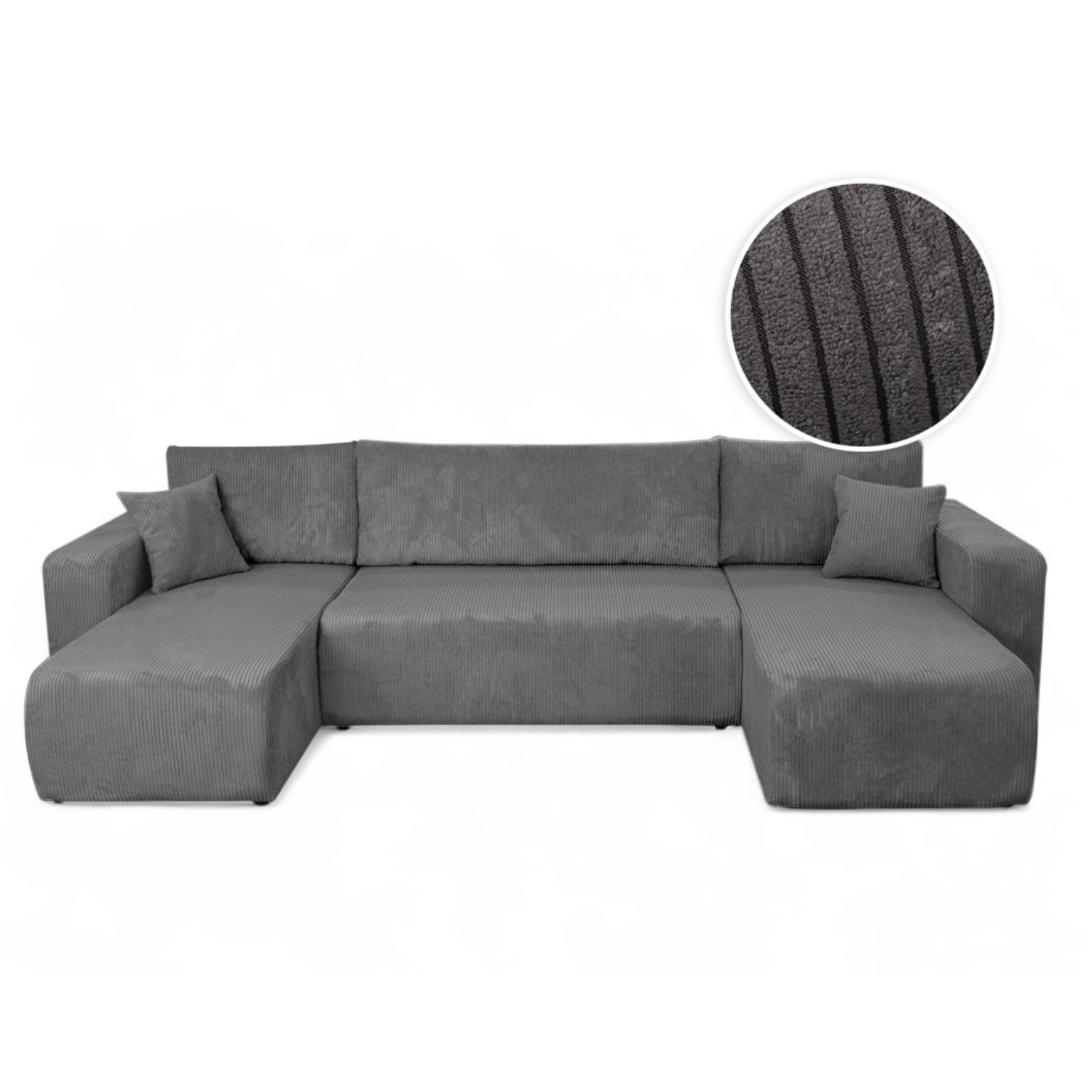 Canapé Panoramique – 5 Places – Convertible avec Coffre – Velours Côtelé