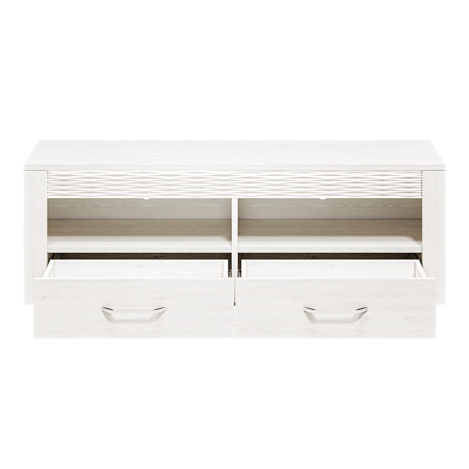Meuble TV moderne – Pin Enneigé – Design épuré et durable – Compartiments de rangement pratiques