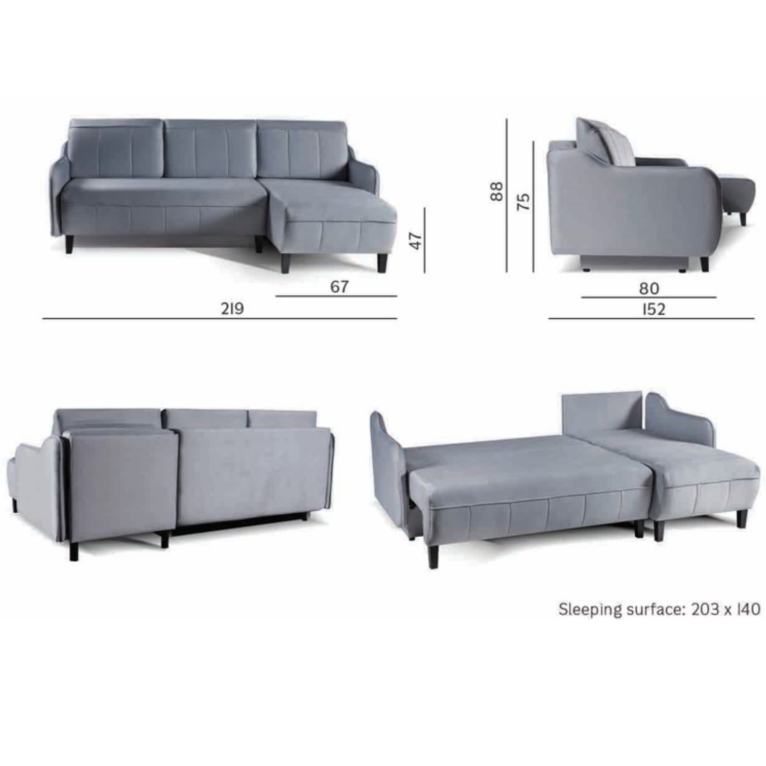 Canapé d’angle ELIOS – Convertible avec rangement -219 Cm - Confort et style modulable