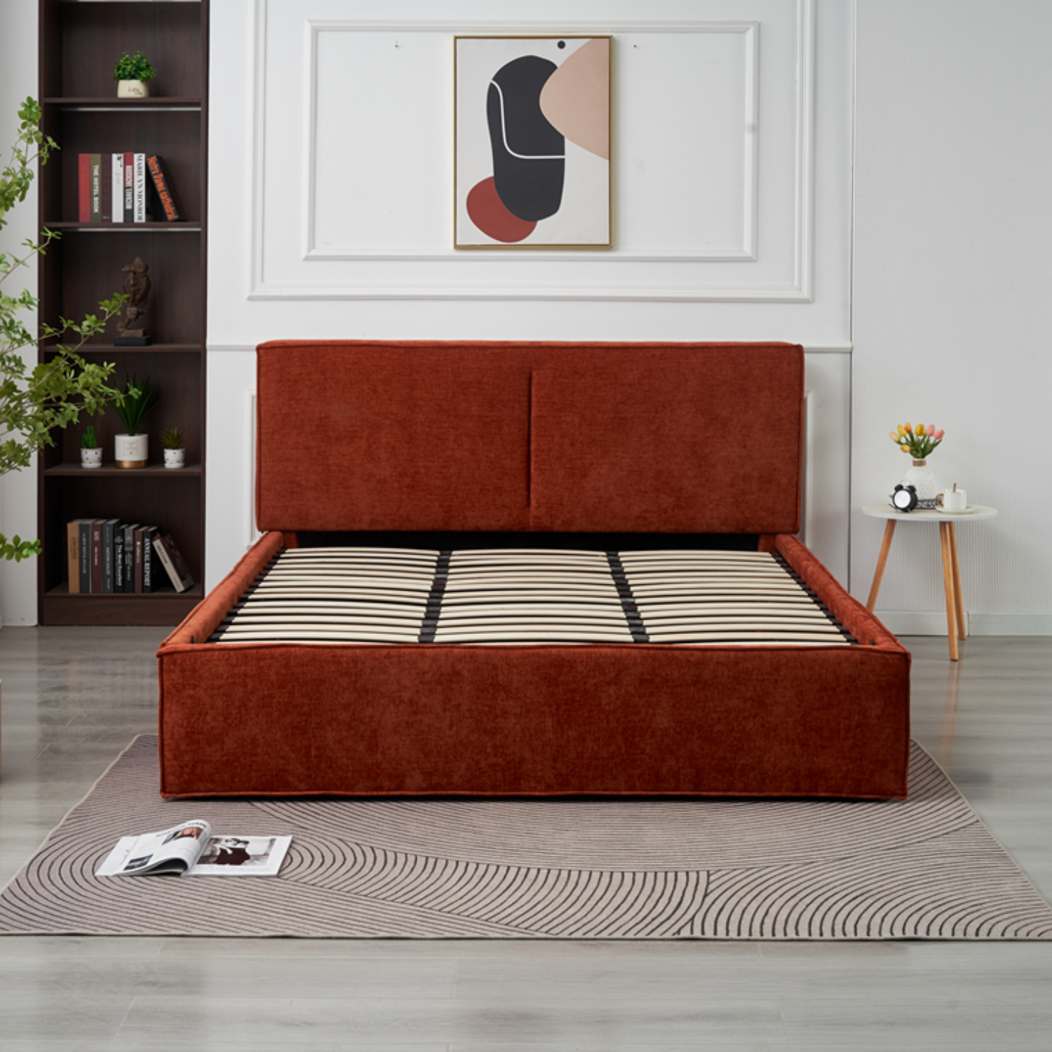 Lit coffre  en tissu chenille – avec sommier à lattes et rangement intégré (140x190, 160x200, 180x200)