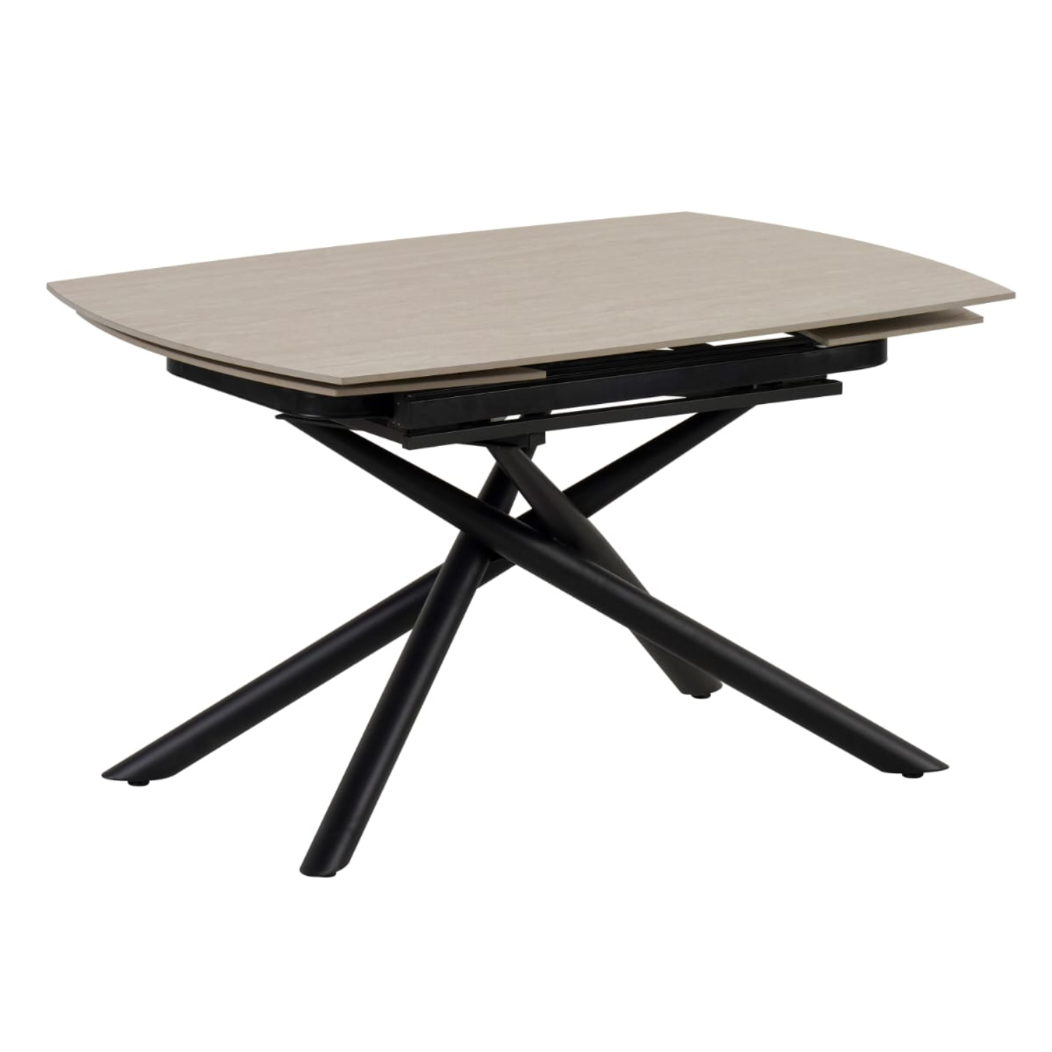 Table à manger extensible – Plateau céramique travertin mat ou blanc – Pied métal noir – 129/189x89x76 cm