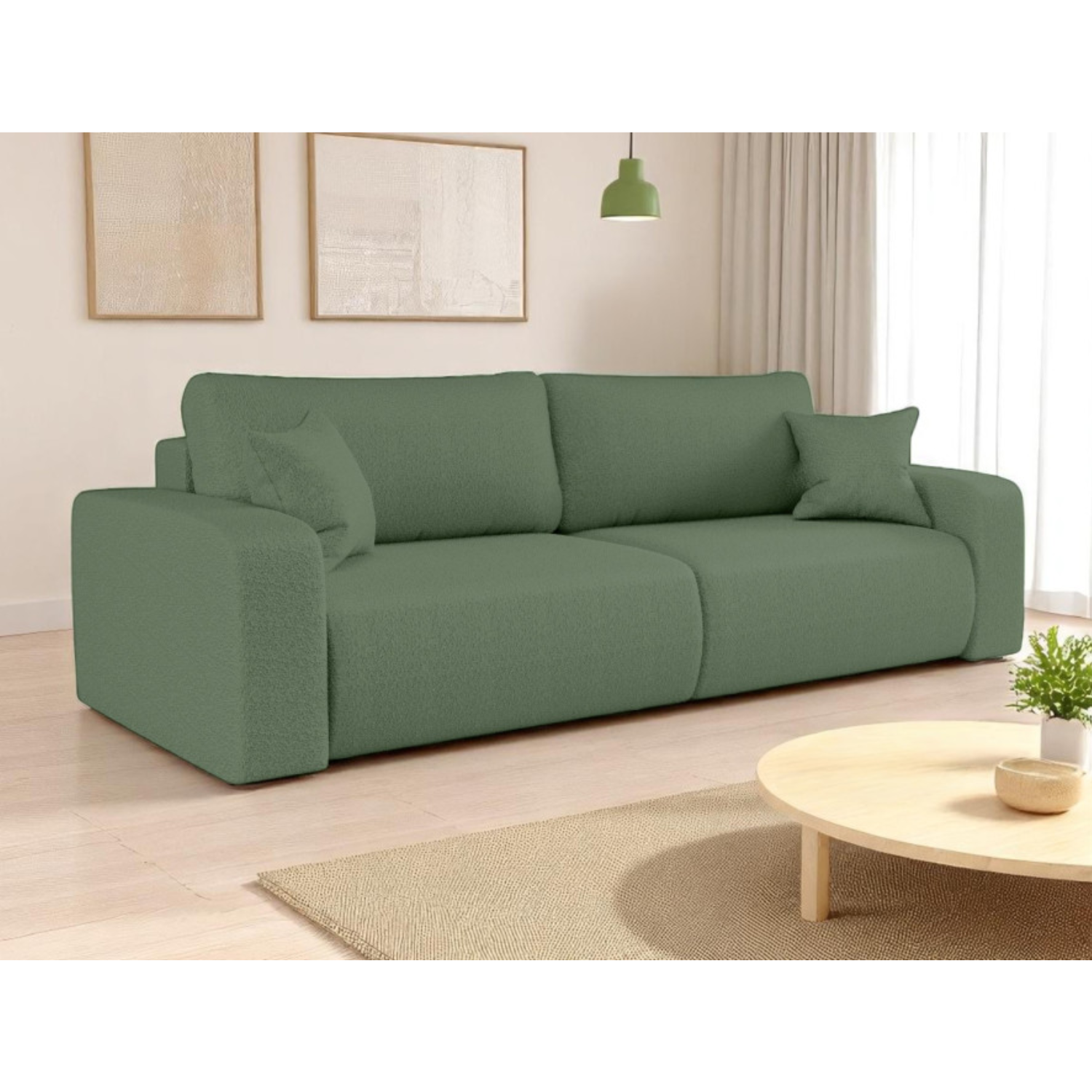 Canapé convertible 3 places – avec coffre de rangement – Tissu bouclette ou velours côtelé – Fabrication européenne