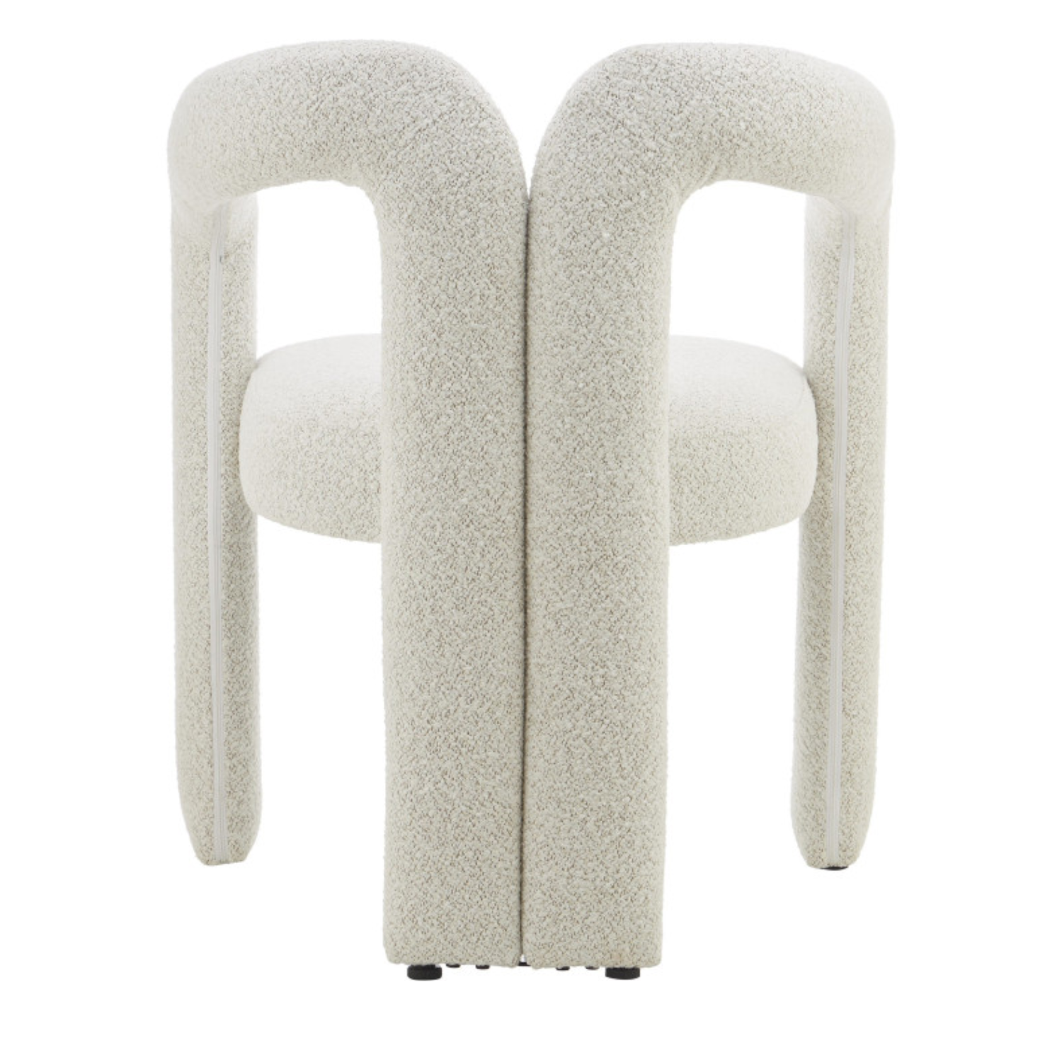 Chaise design – Assise et dossier en tissu bouclé, piétement acier (Blanc / Beige )