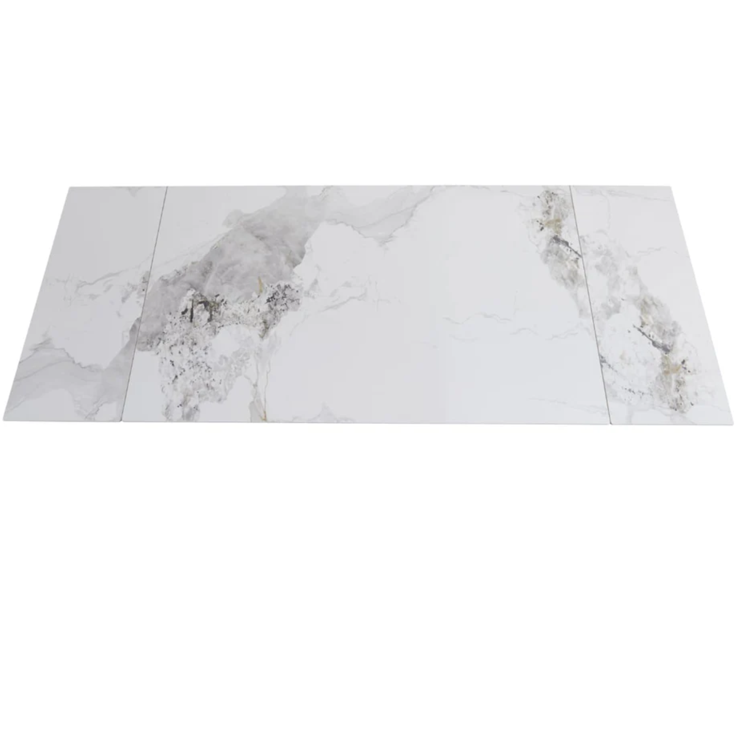 Table à Manger Extensible – Plateau Marbre Blanc et Verre Trempé, Pieds Métal Noir