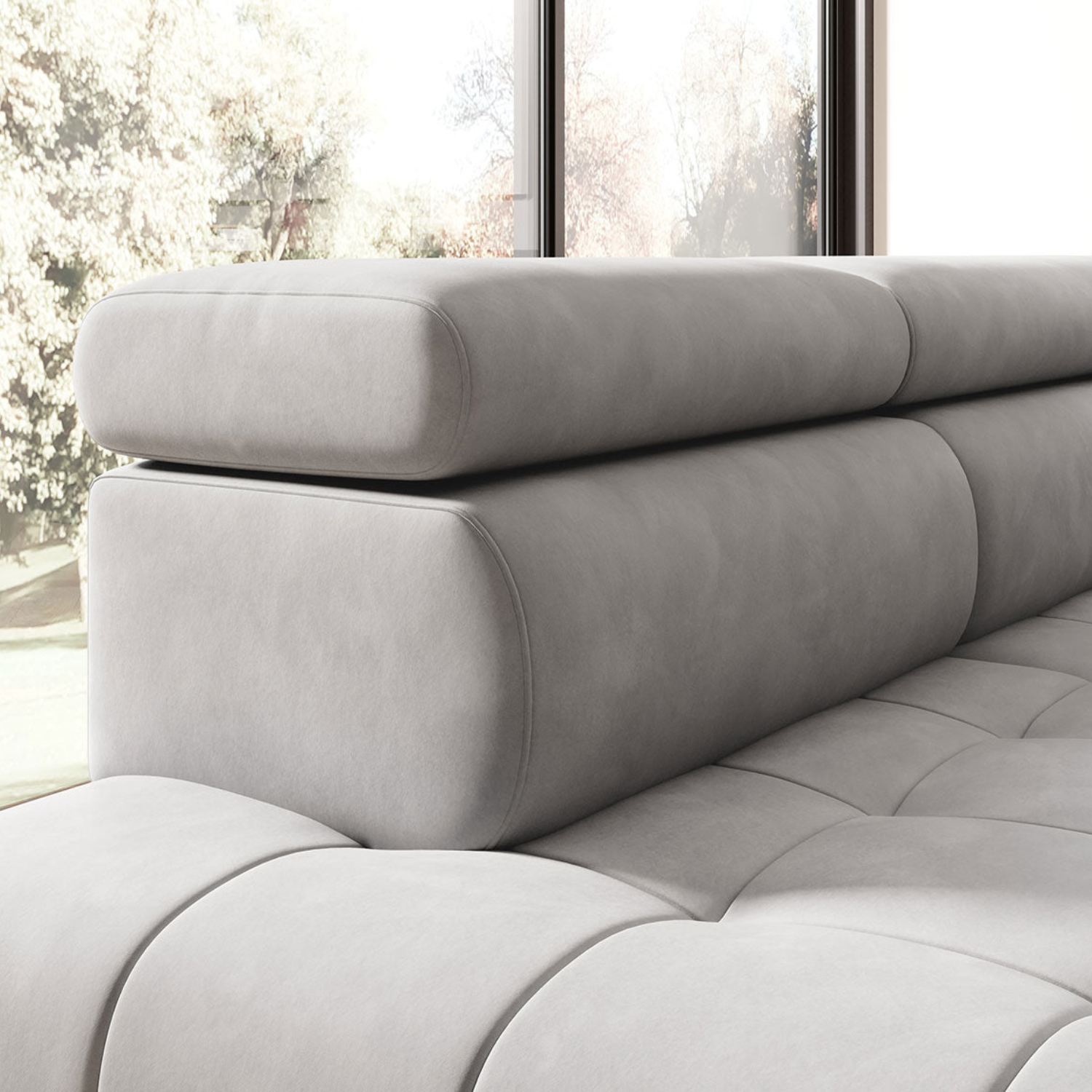 Canapé d’angle convertible électrique avec appuie-têtes réglables