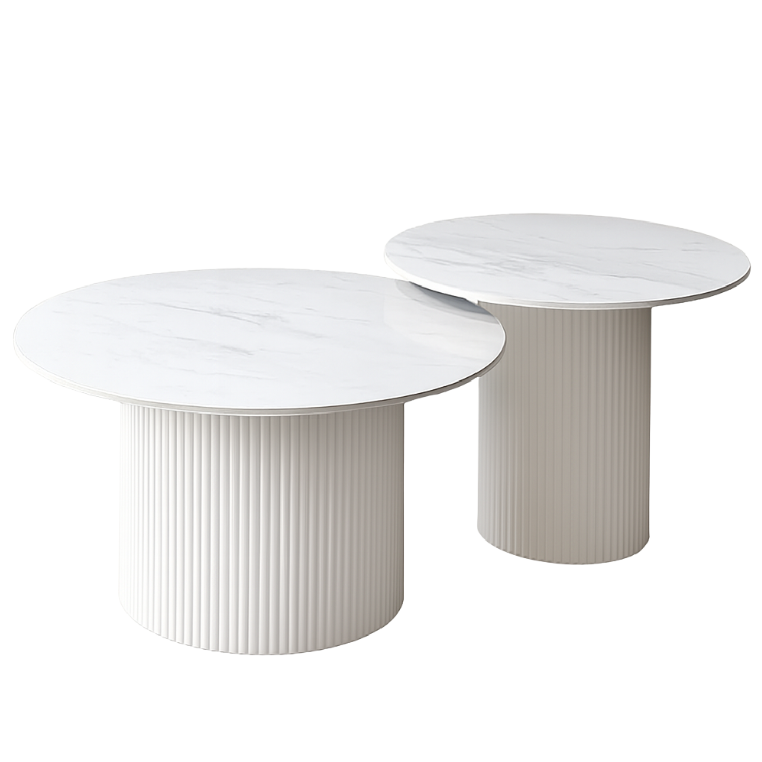 Table basse gigogne marbre blanc, structure blanche