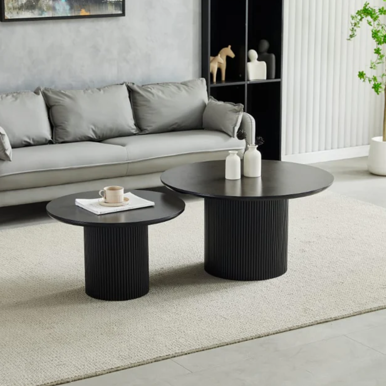 Table basse Plateau en Céramique et Piètement en Bois Laqué