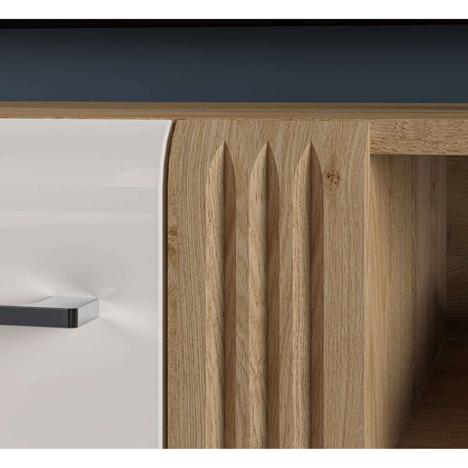 Meuble TV bas moderne – Chêne Castello & blanc – Résistant aux rayures et à l’humidité