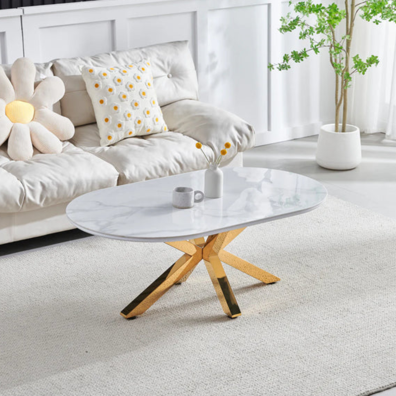 Table Basse – Élégance Moderne avec Plateau Céramique et Pieds en Acier Inoxydable