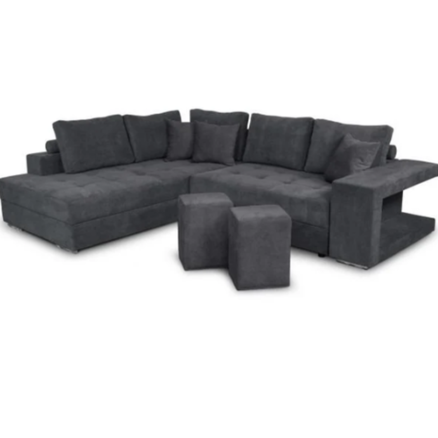 Canapé d'angle convertible avec 2 poufs et coffre en tissu