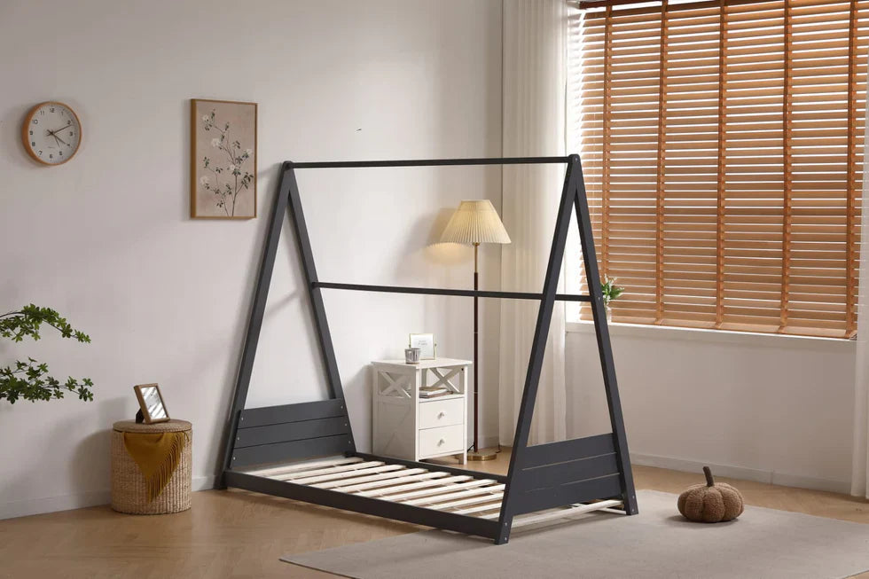 Lit simple Natura – Structure bois blanc & gris, ambiance naturelle 90x190 Cm - Decora Home
