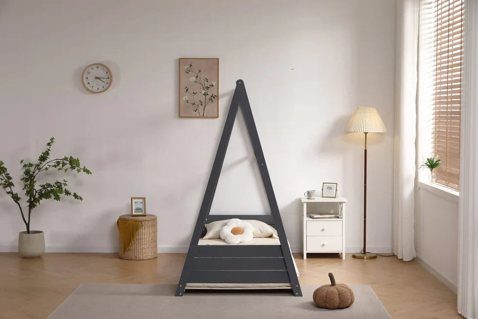 Lit simple Natura – Structure bois blanc & gris, ambiance naturelle 90x190 Cm - Decora Home