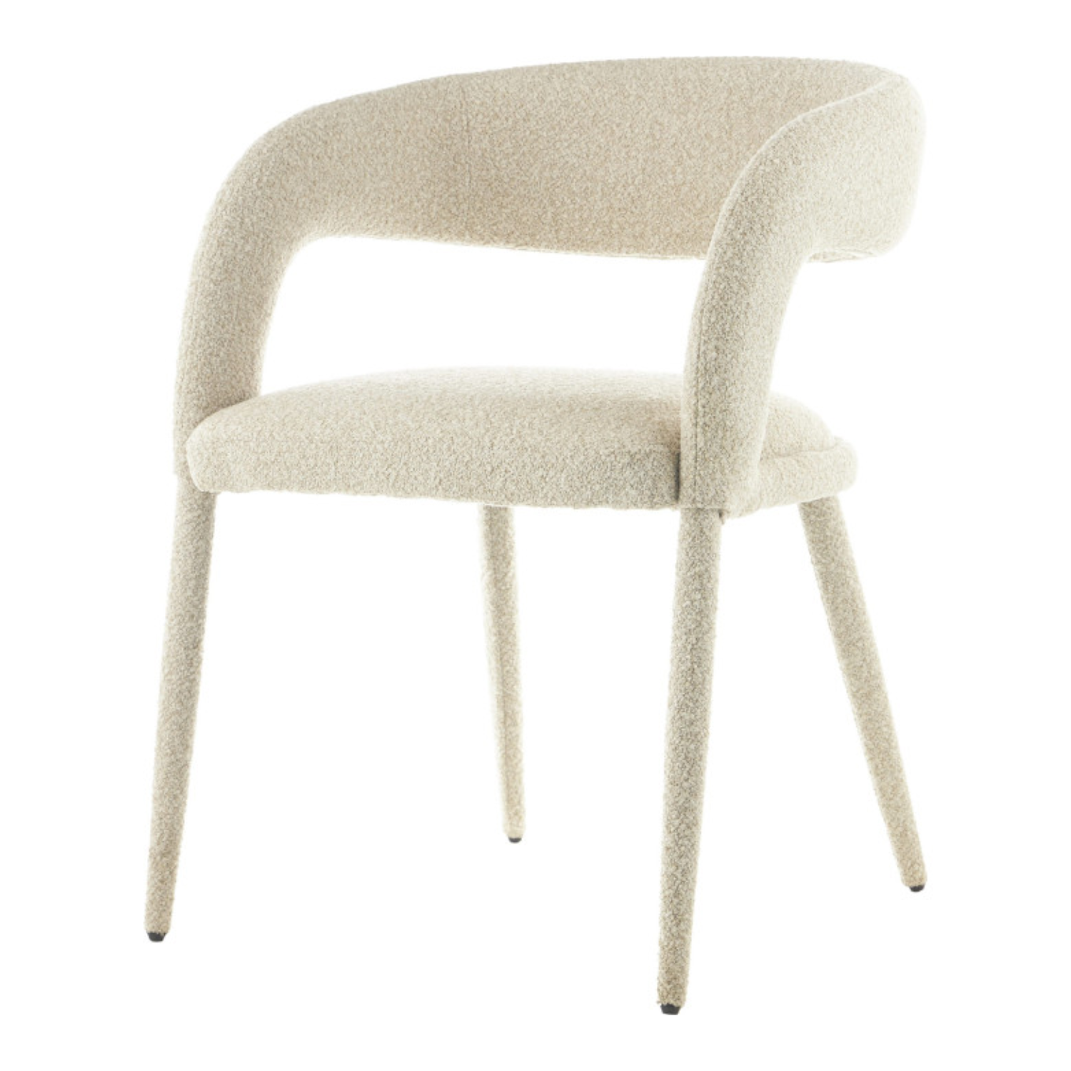 Chaise design – Assise et dossier en tissu bouclé, piétement acier (Beige / Blanc)