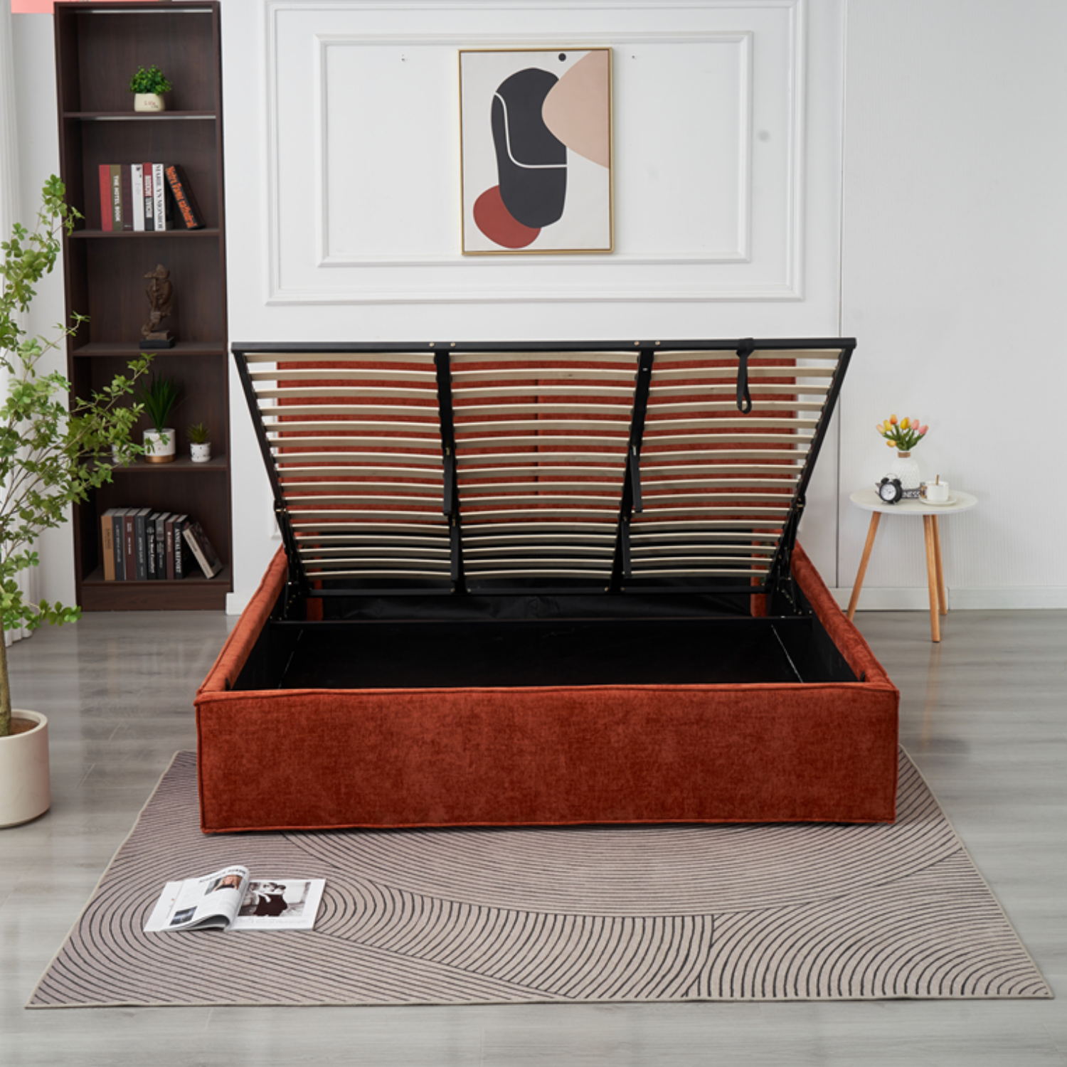 Lit coffre  en tissu chenille – avec sommier à lattes et rangement intégré (140x190, 160x200, 180x200)