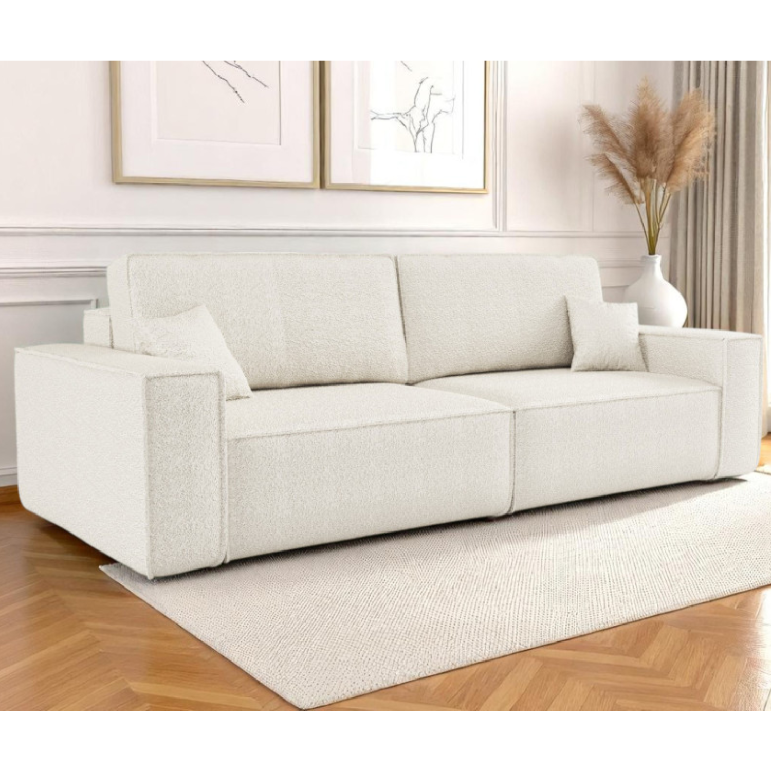 Canapé droit 3 places convertible en tissu bouclette