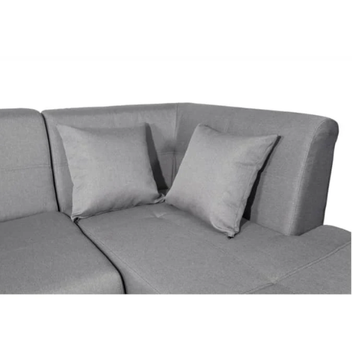 Canapé d'angle fixe convertible en tissu et pieds bois