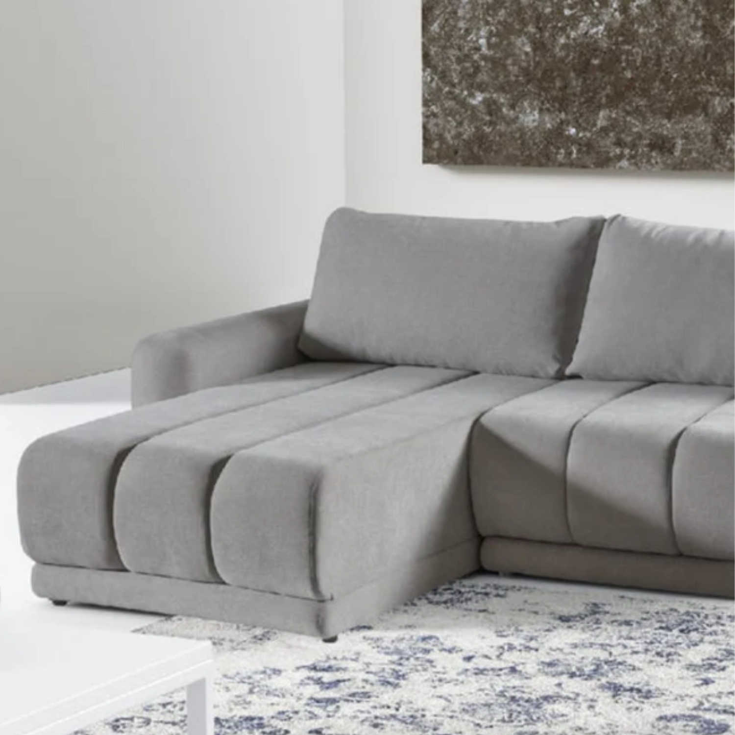 Canapé panoramique convertible Gris avec lit intégré et finitions haut de gamme