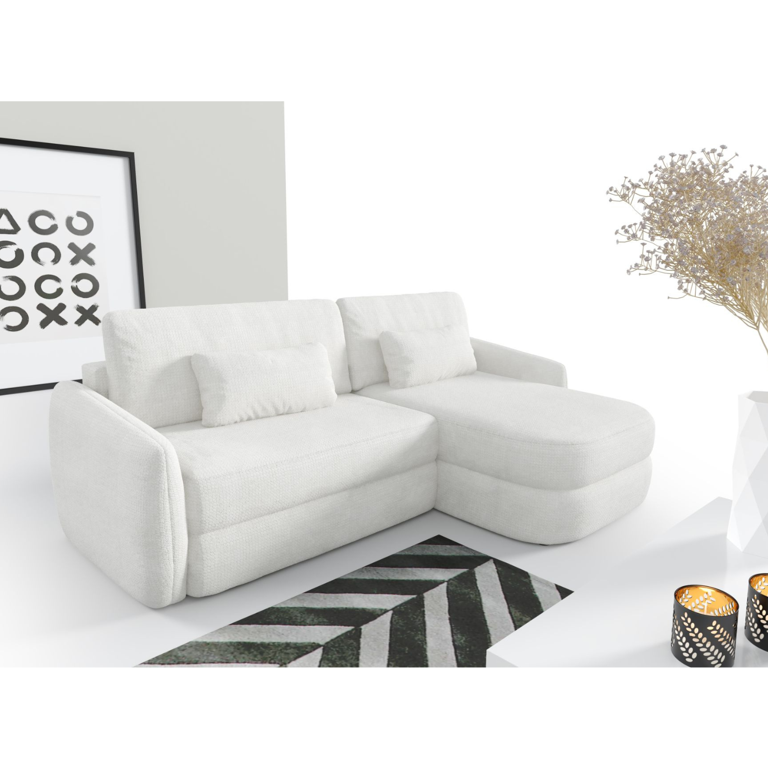 Canapé d’angle extensible avec rangement 240 cm – Crème