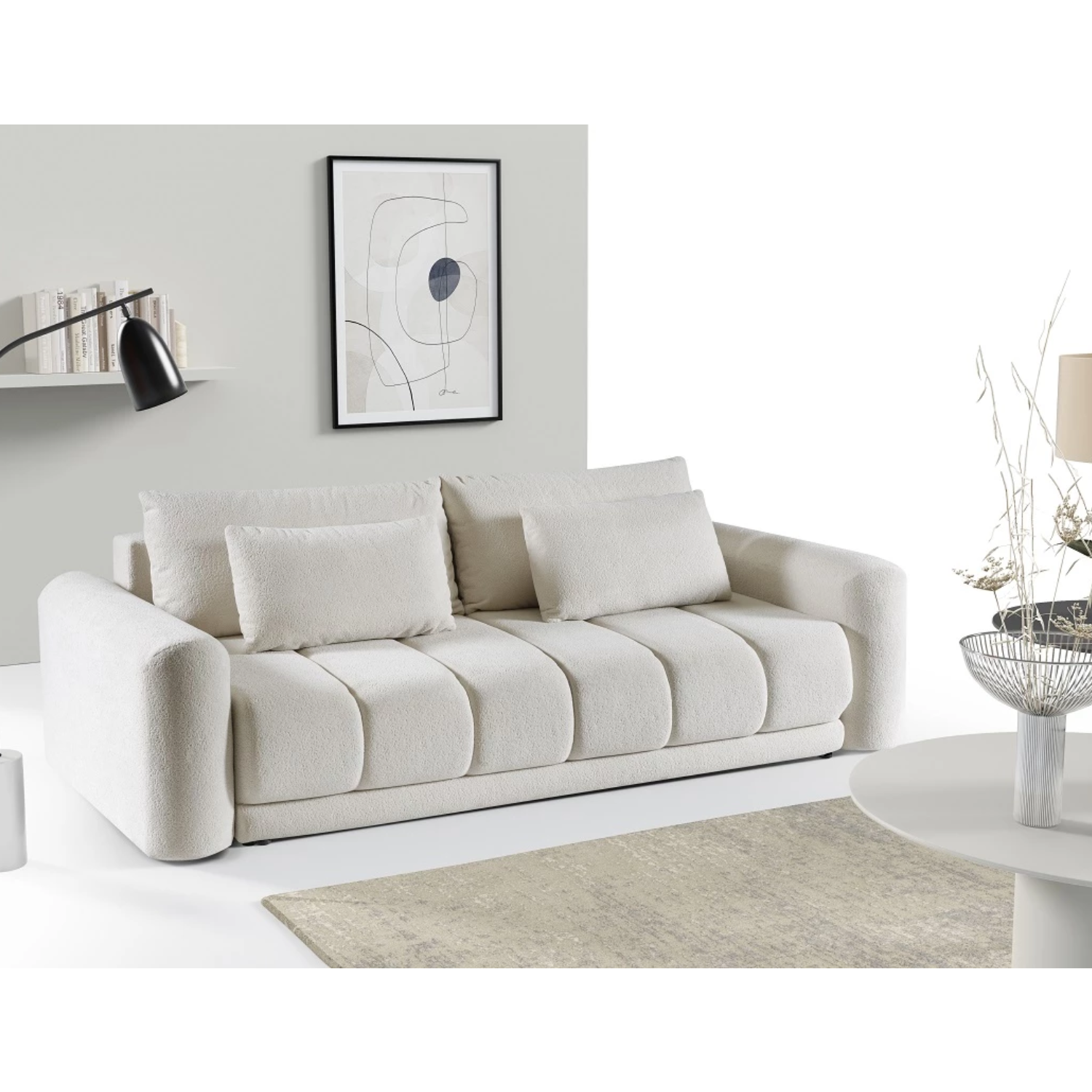 Canapé-lit 3 places 250 cm – Beige, convertible avec coffre et couchage XXL 163x200 cm