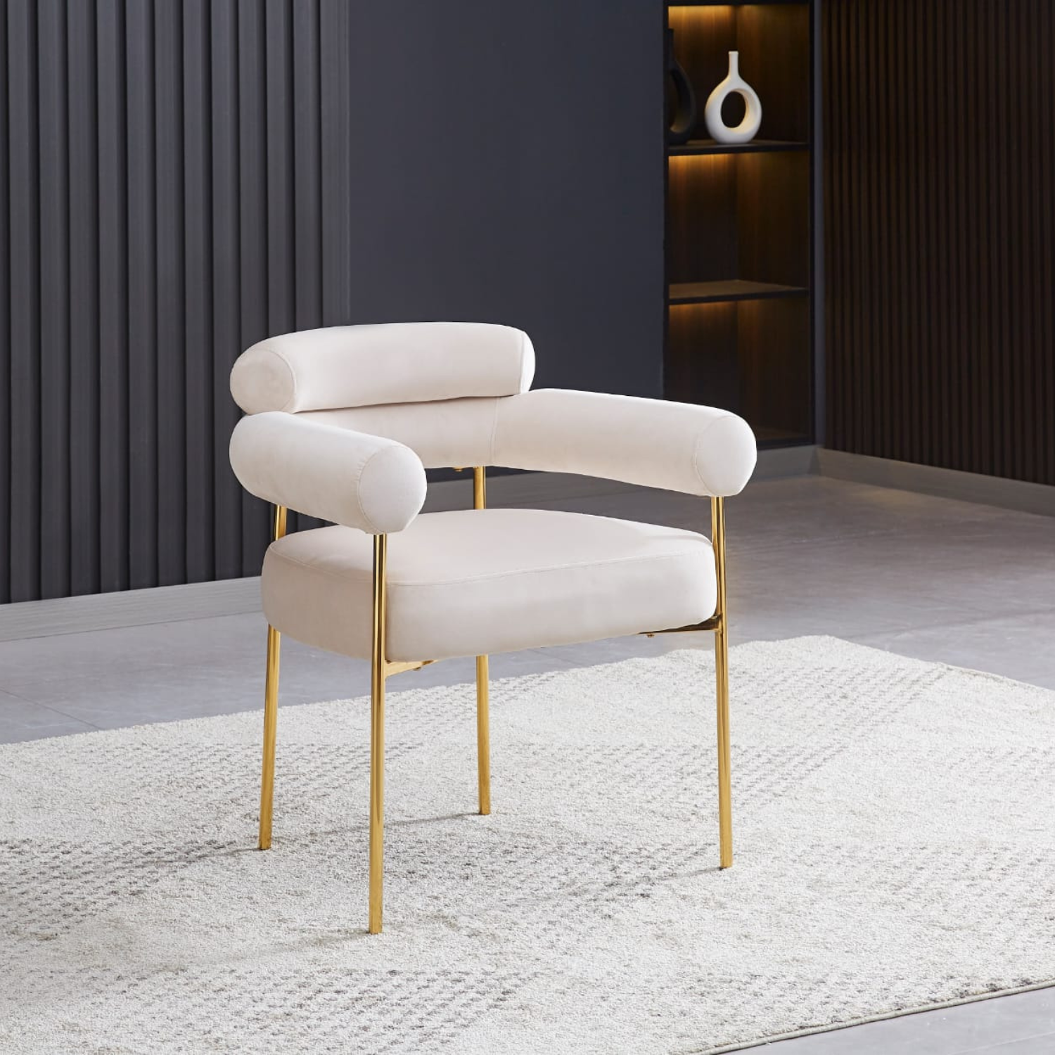 Chaise en Tissu Bouclé Blanc Doudou ou Velours avec piétement métallique