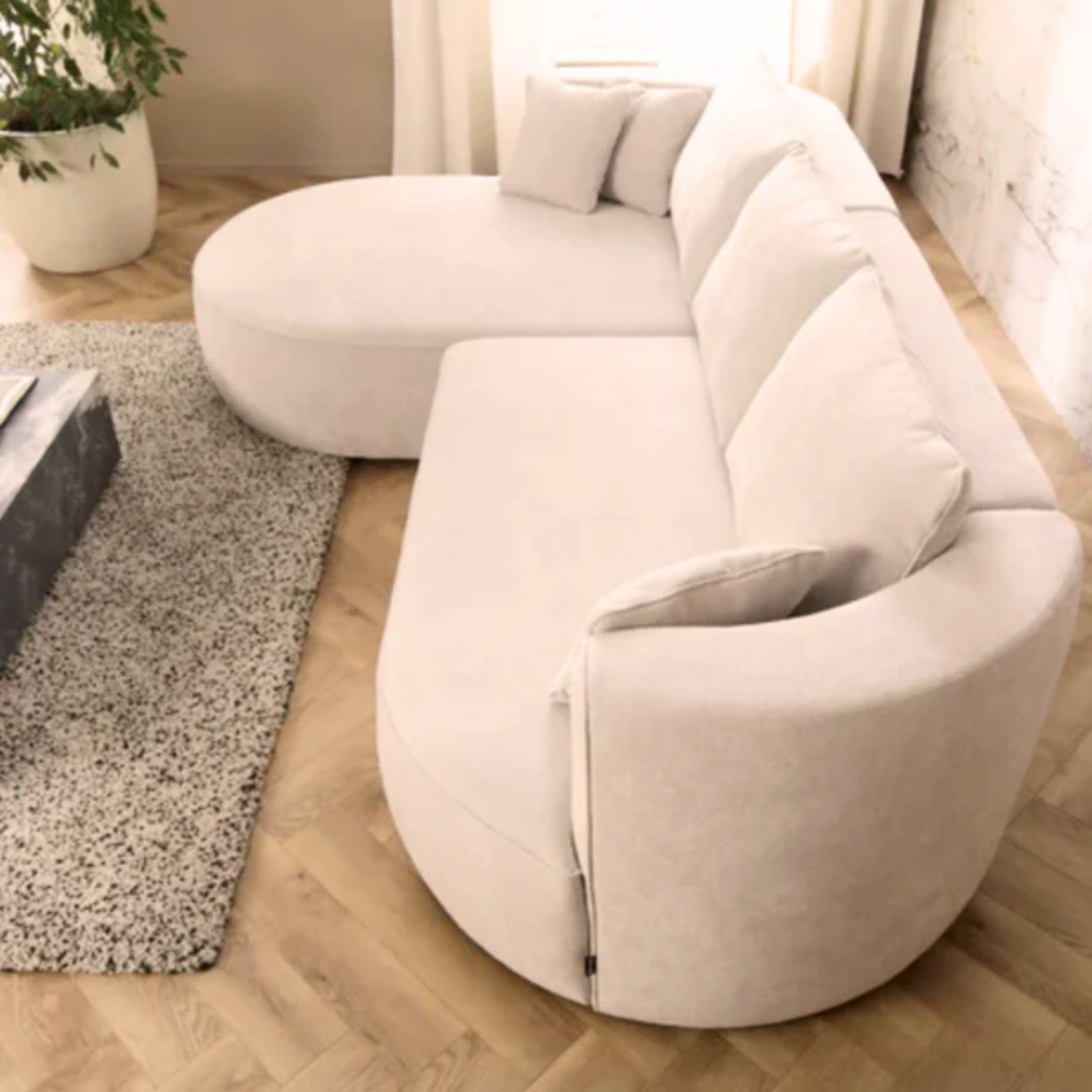 Canapé d’Angle Fiore S avec Coffre & Fonction Couchage – Design Arrondi